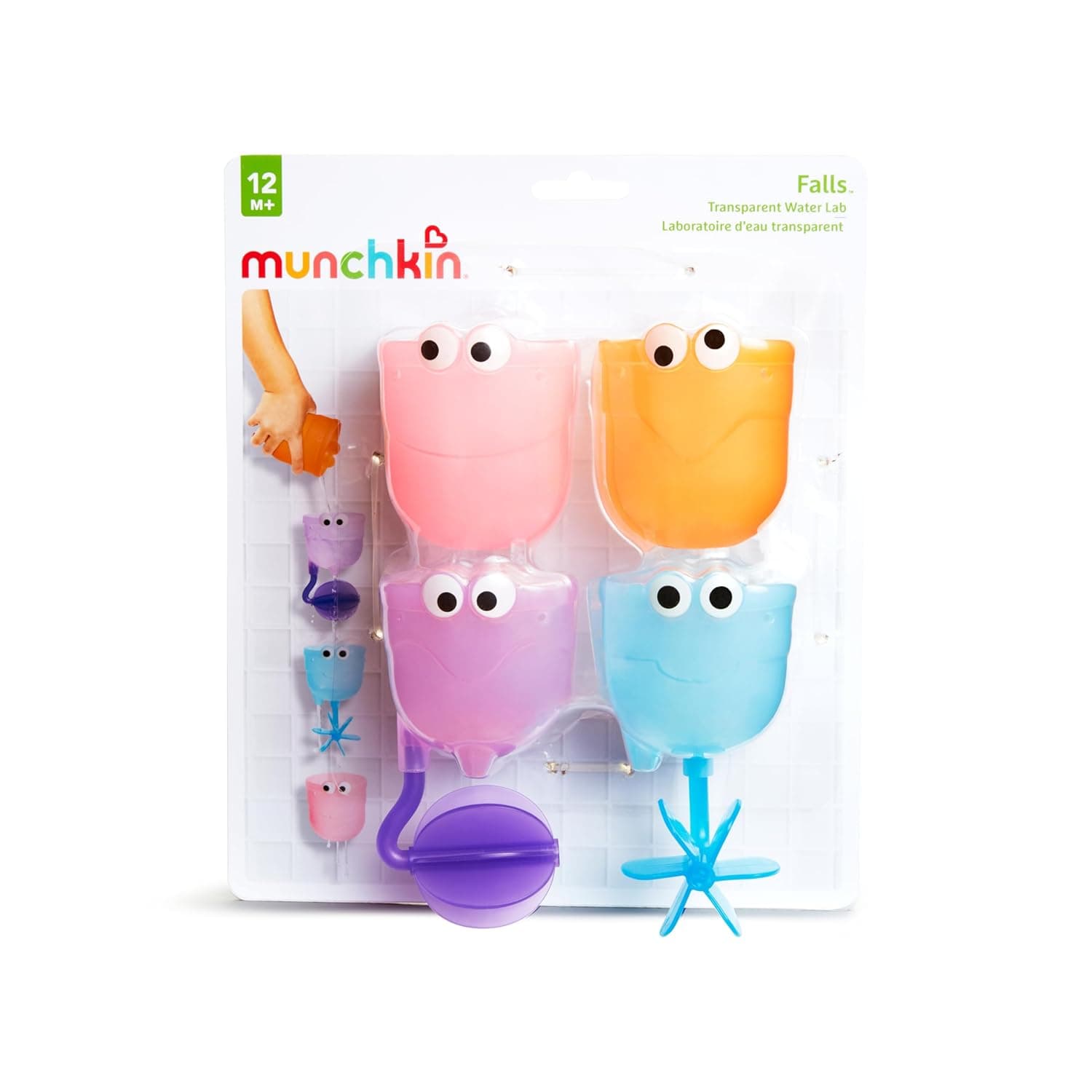 Munchkin Falls™ Bath Scoop & Pour Set, bath toy, bath activity fun, colorful toy to keep kids engaged, infant/baby/toddler/kids, 12 Months and above. Pack of 4