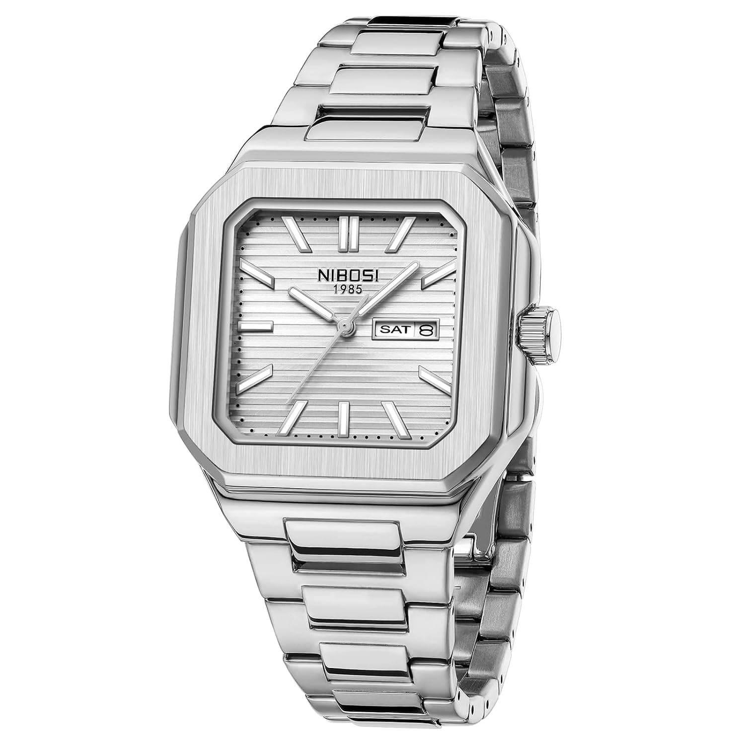 NIBOSI Men's Watches Square Dial Wrist Watch Stainless Steel Business Waterproof Date Casual Fashion Design Watches for Men