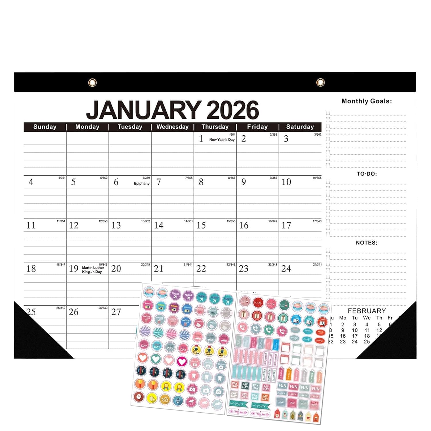 PINKE Wall Calendar, 2026 Yearly Calendars, 18 Month Calendar From Jan.2026 - Jun. 2027, Desk Calendars, Family Planner Organizer, Planner Board with Stickers Hanging Planner for Home Offices (2026 A)