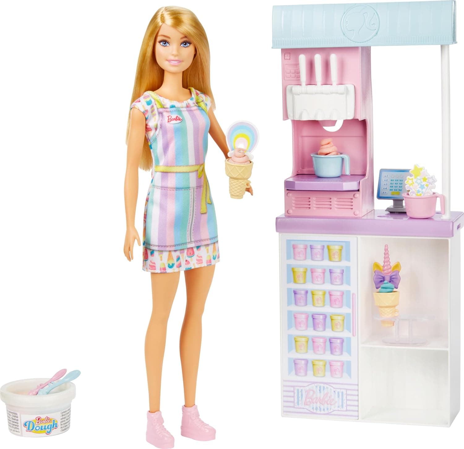 Barbie® Ice Cream Shop Playset with 12 in Blonde Doll, Ice Cream Shop, Ice Cream Making Feature & Realistic Play Pieces
