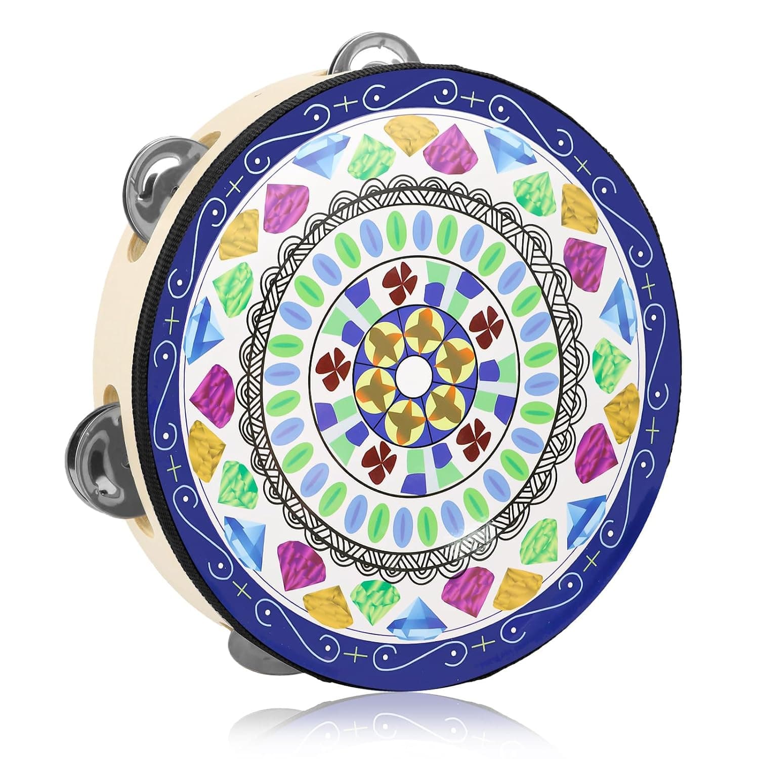 Tambourine for Kids and Adults, 8-Inch Handheld Percussion Musical Instrument with Metal Jingles, Ideal for Family Parties, School, and Gifts