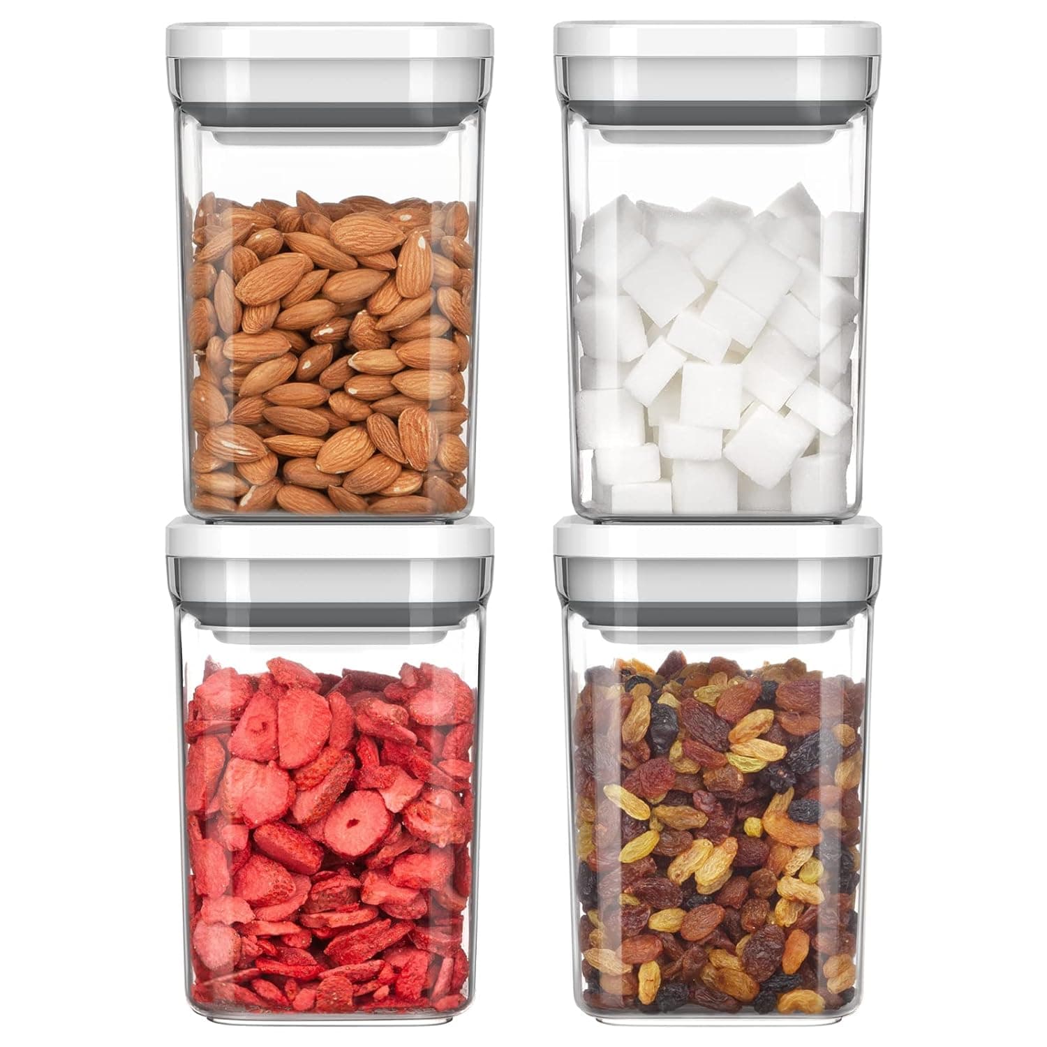 MR.SIGA 4 Pack Airtight Food Storage Container Set, BPA Free Kitchen Pantry Organization Canisters with One-handed Leak Proof Lids, 1L / 33.8oz, Medium, White