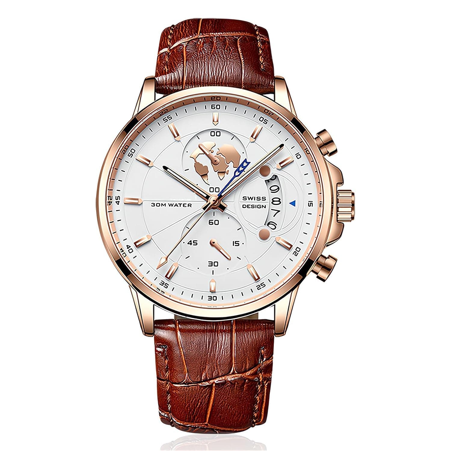 Men's Luxury Chronograph Quartz Wrist Watch, Casual Dress Black Leather Band Calendar Date Analog Formal Business Waterproof Wristwatch, Fashion Gifts Luminous Dial Watches for Men