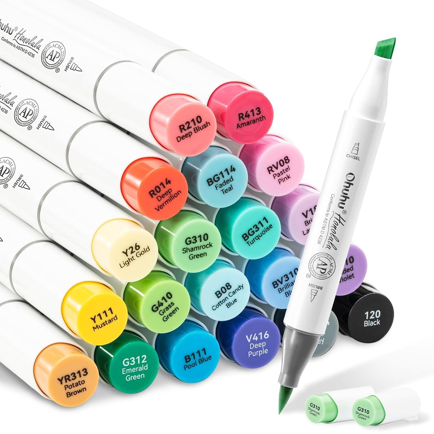 Ohuhu Alcohol Markers 24 Colors Brush & Chisel for Adult Coloring Drawing | AP Certified Art Marker Set, Dual Tips Alcohol-based for Artists Beginners Drawing Illustration Sketching, Honolulu