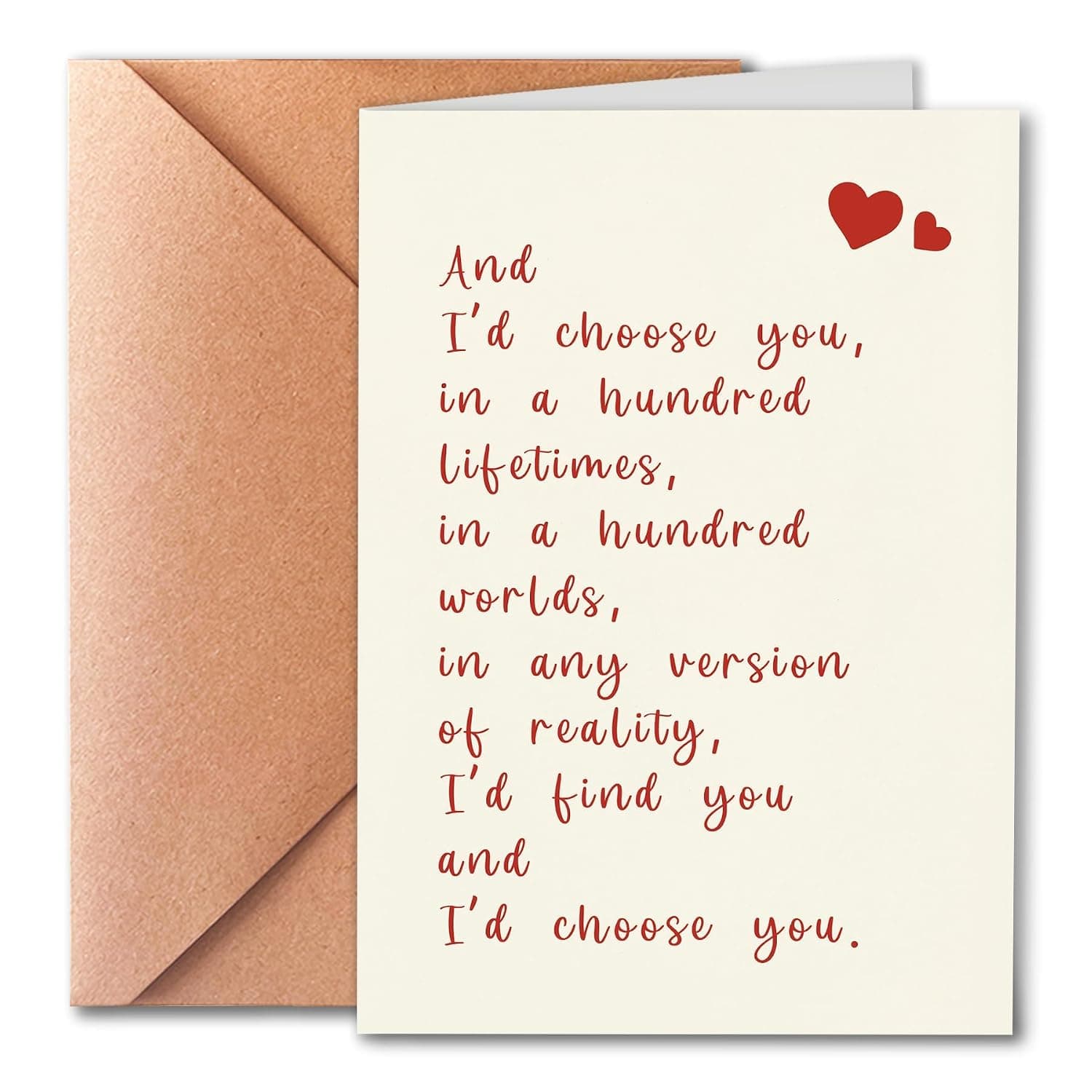 Romantic Anniversary Card for Husband Wife, I Love You Greeting Card for Boyfriend Girlfriend, Wedding Birthday Valentine’s Day Paper Gift, Blank Inside with Envelope