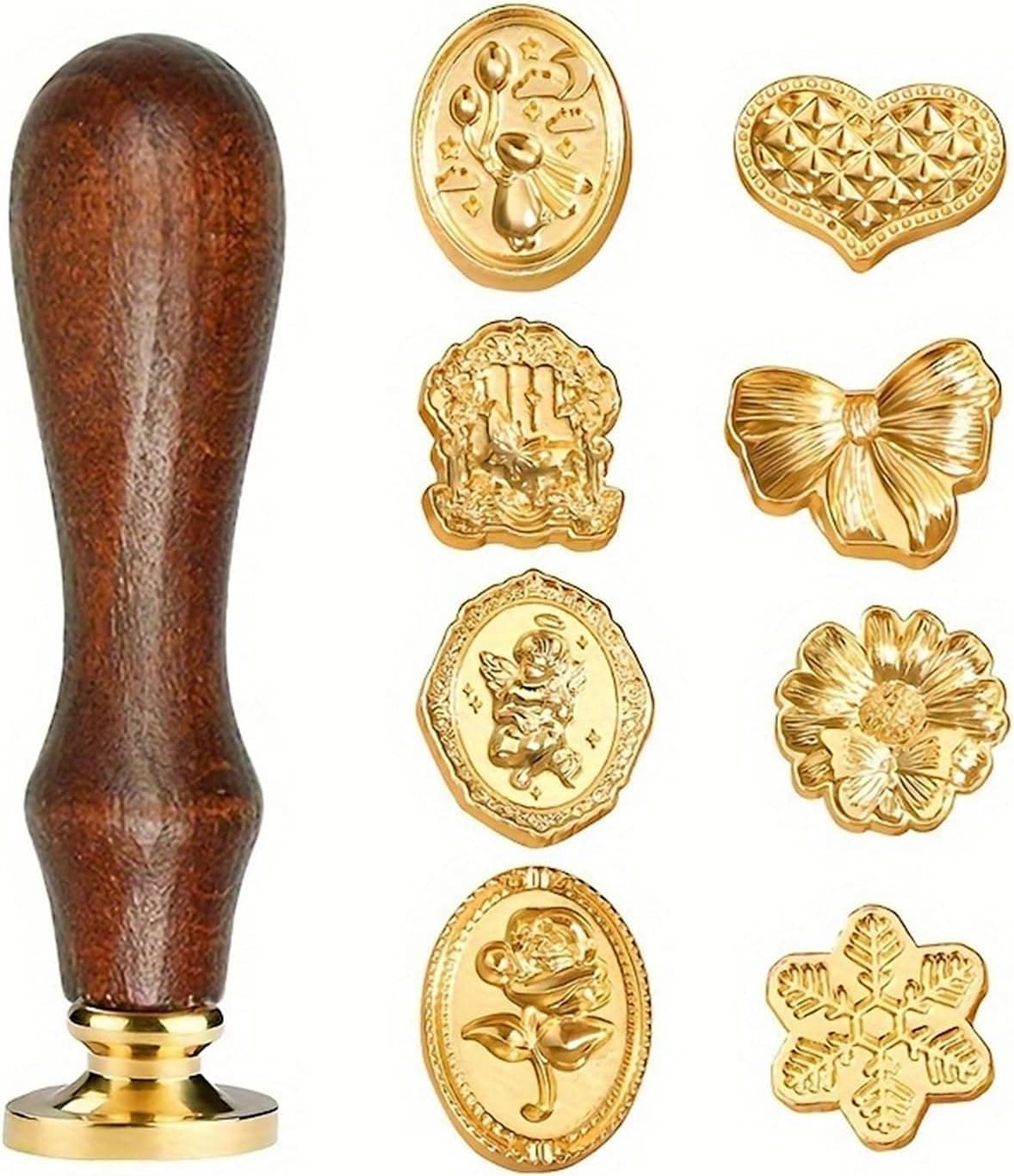 Vintage Wax Seal Stamp Set, 8 Classic Patterns, Easy Change Wooden Handle Sealing Stamp Kit for Wedding Invitations, Envelopes, Party Gift Wrapping – Durable, Elegant Gift Idea