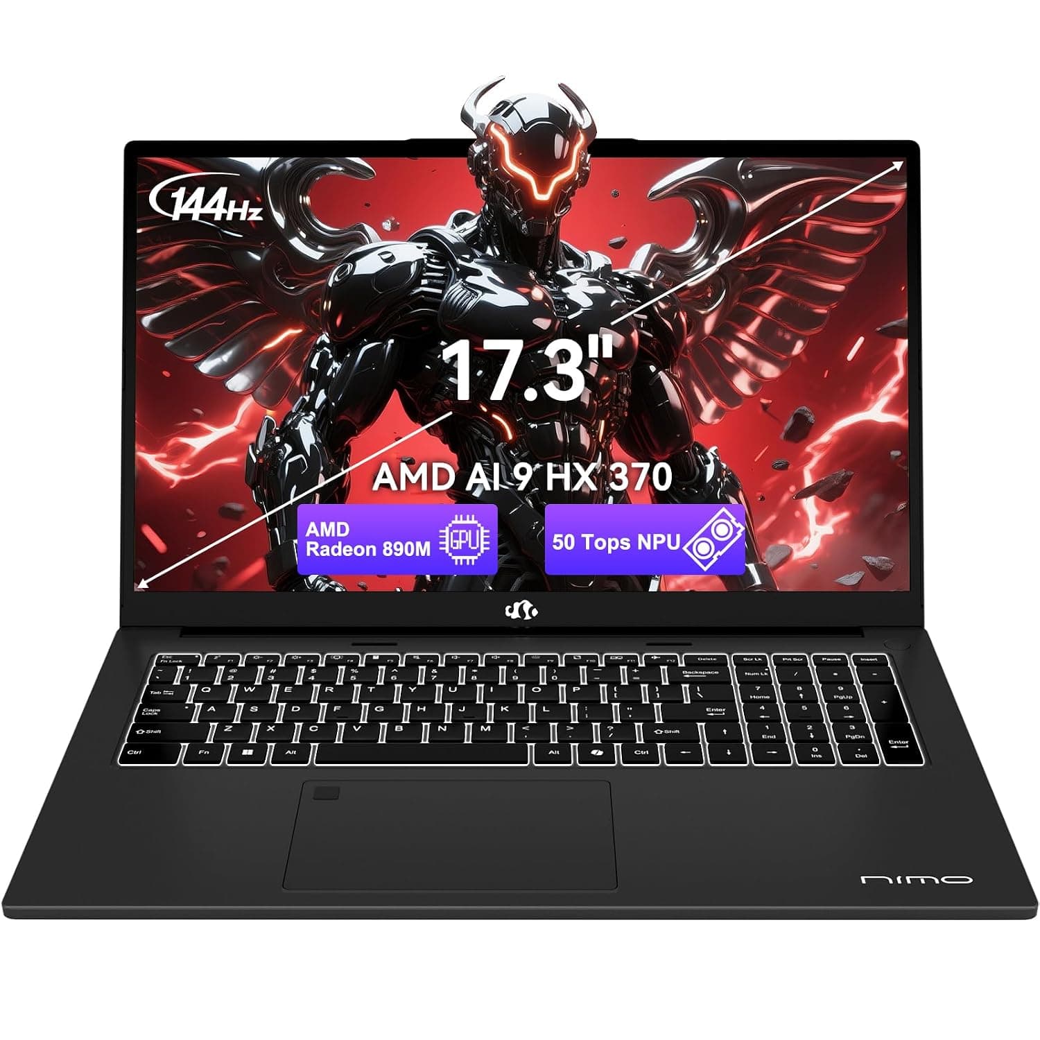 NIMO Copilot+ PC, 17.3 AI-Laptop, Ryzen AI 9 HX 370(50 TOPS NPU) Radeon 890M, 64GB DDR5 RAM 2TB SSD, 144Hz, PD 100W USB-C 4.0, Wi-Fi 6E AI Laptop for Mobile Workstation Programmer Business-Gaming