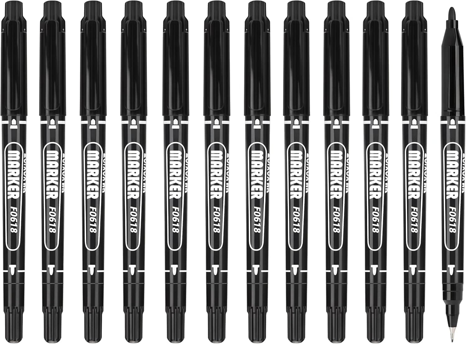 12 Pack Dual Tip Permanent Markers, Black Markers for Drawing, Dual Tip Brush Pens Permanent Marker Set for Art Drawing Sketching Writing Dooding Marking