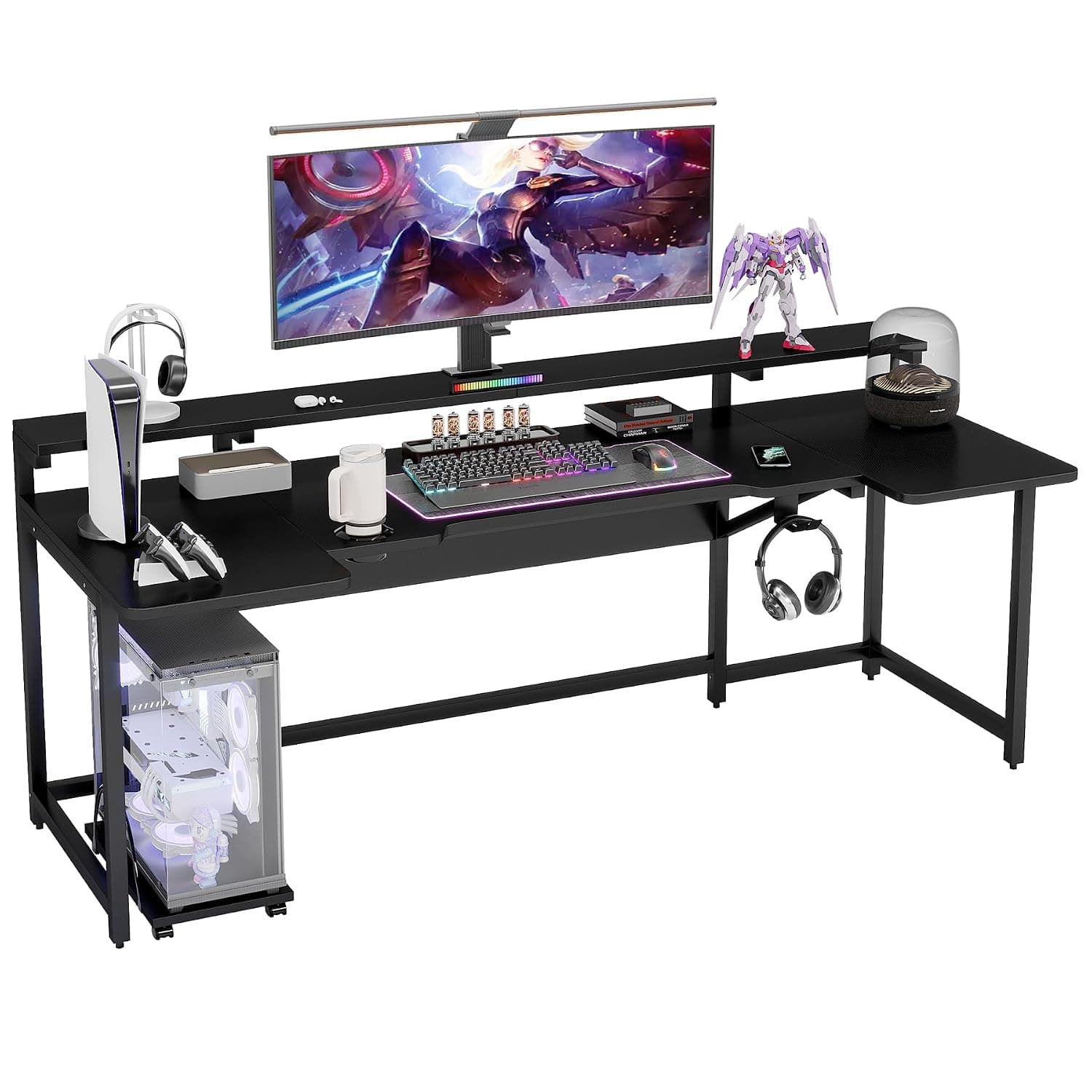 Tribesigns Large Gaming Table, 190cm U Shaped Computer Table with Monitor Stand Shelf and CPU Stand, PC Gaming Workstation Home Office Desks