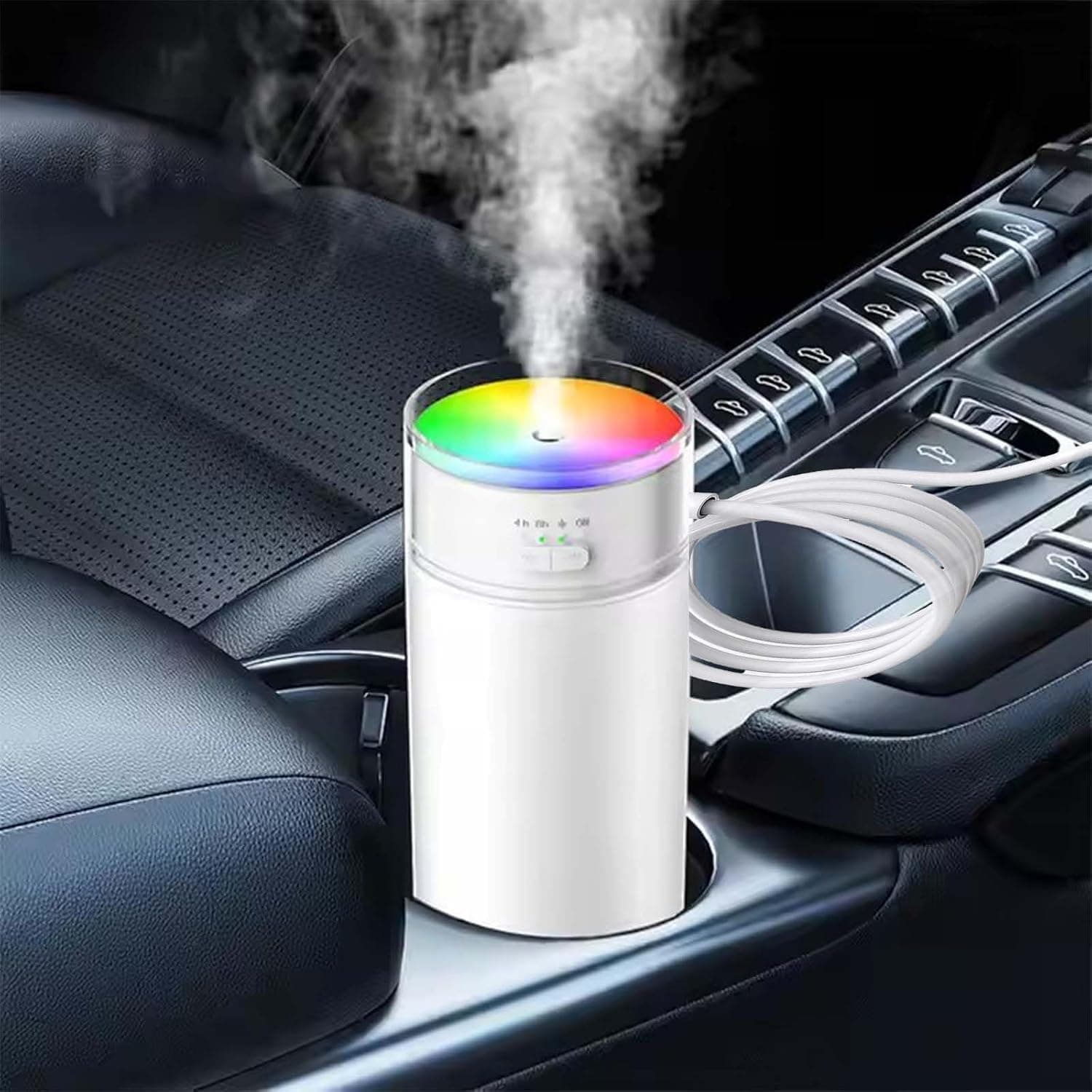 Portable Small Humidifier for Bedroom, Humidifiers for Bedroom Baby,500ml Dual Nozzle Large Mist, Dazzling Light Ambient Light Hydrating, Portable Car Humidifiers, for Travel,Office,Dorm,Pets (White)