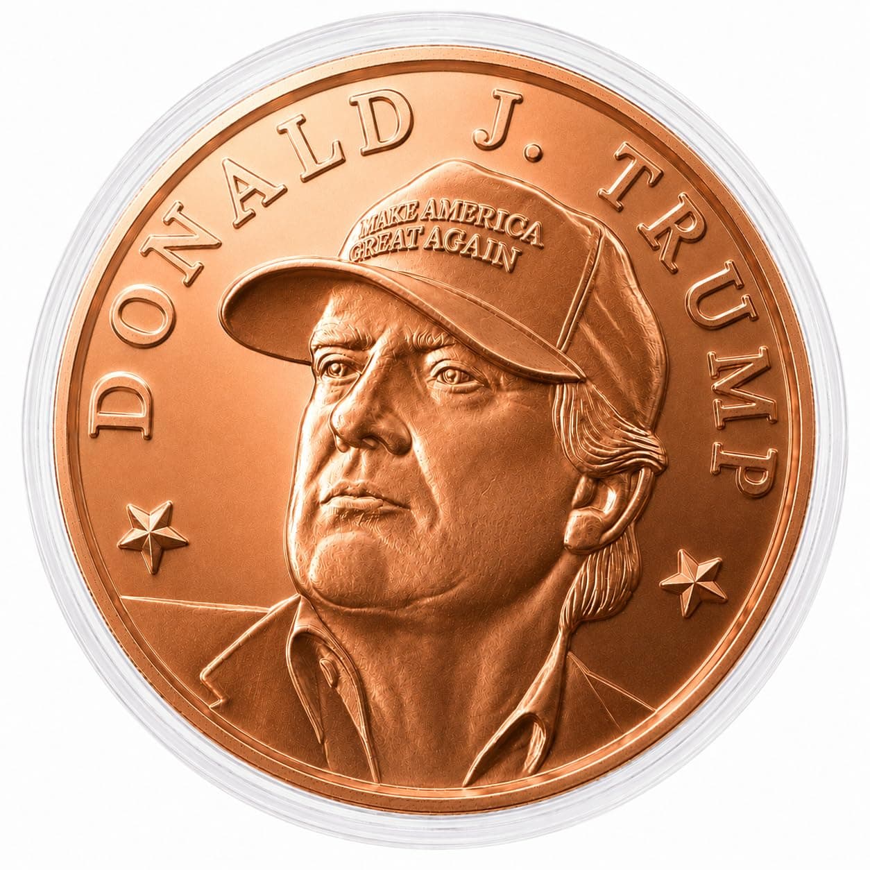 Donald J. Trump MAGA Hat Commemorative 1 oz Pure .999 Copper Round Challenge Coin in Capsule