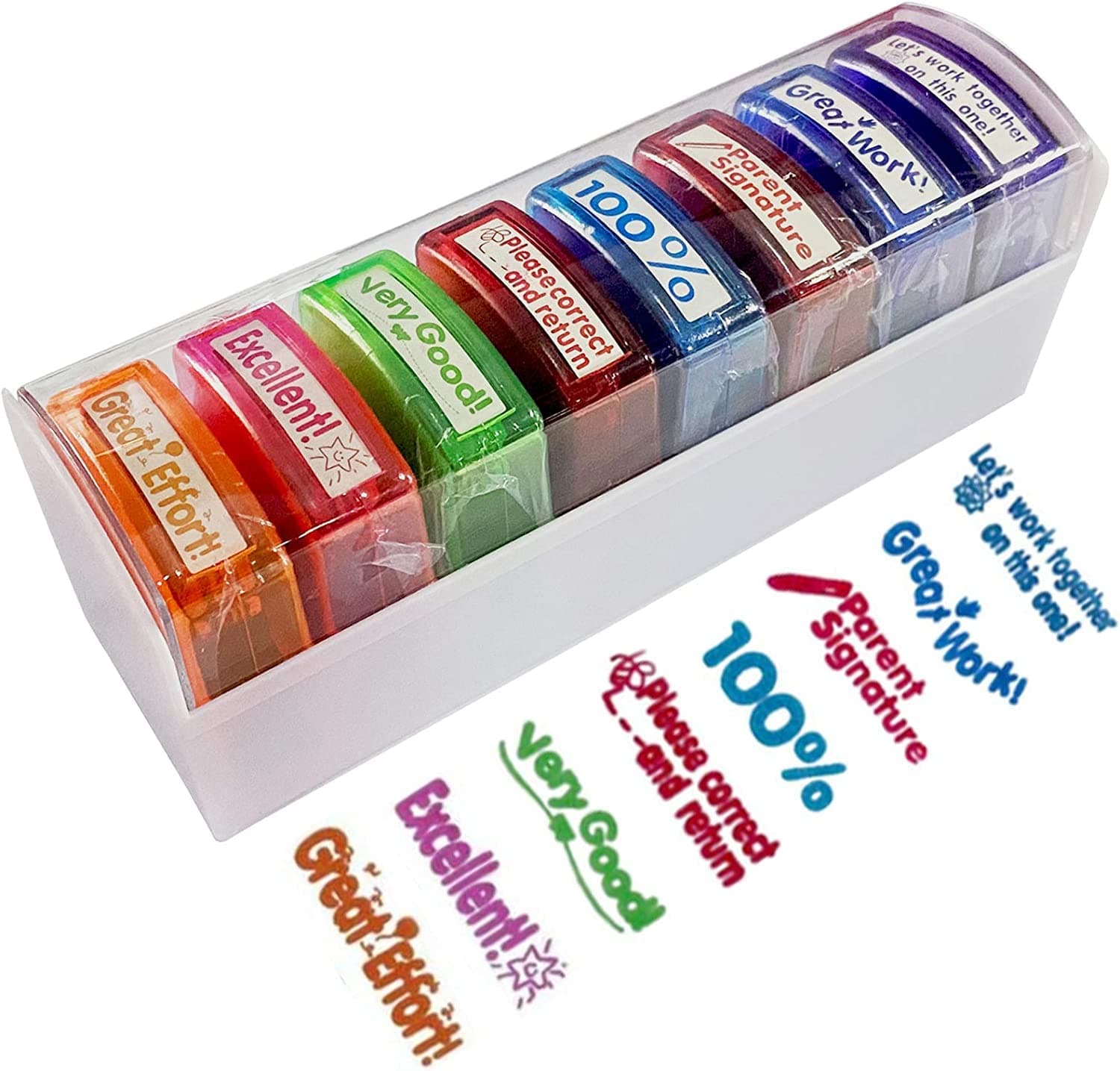 Teacher Stamps for Grading Classroom,Parent Signature Teacher Self-Inking Stamp Set Stamps for Homework Teacher Supplies with 8 pcs