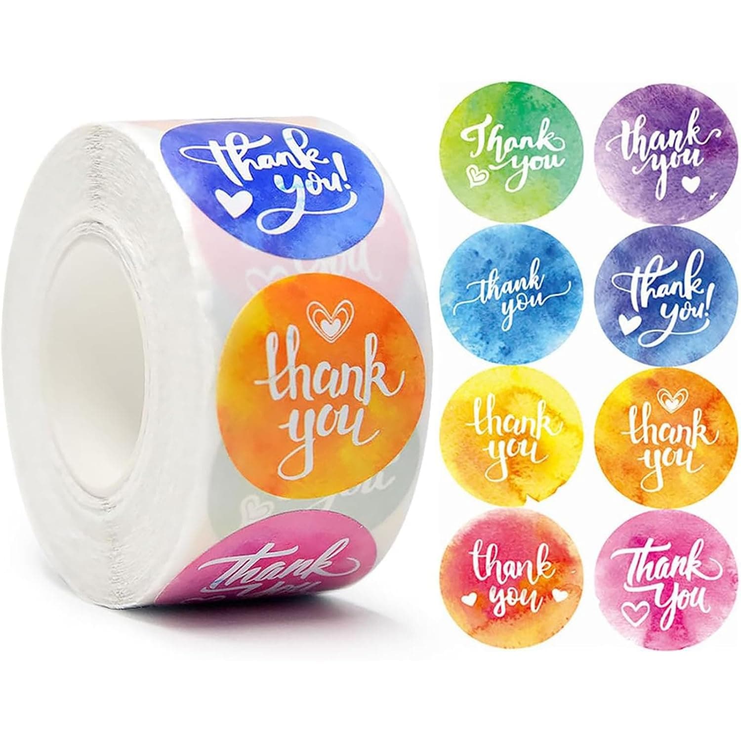 Tazweeq 500 Pieces Thank You Stickers, Self-Adhesive Gift Labels for Gift Wrapping Party Favor Tags Bags, Gradient Multicolor (1 x 1 Inch)