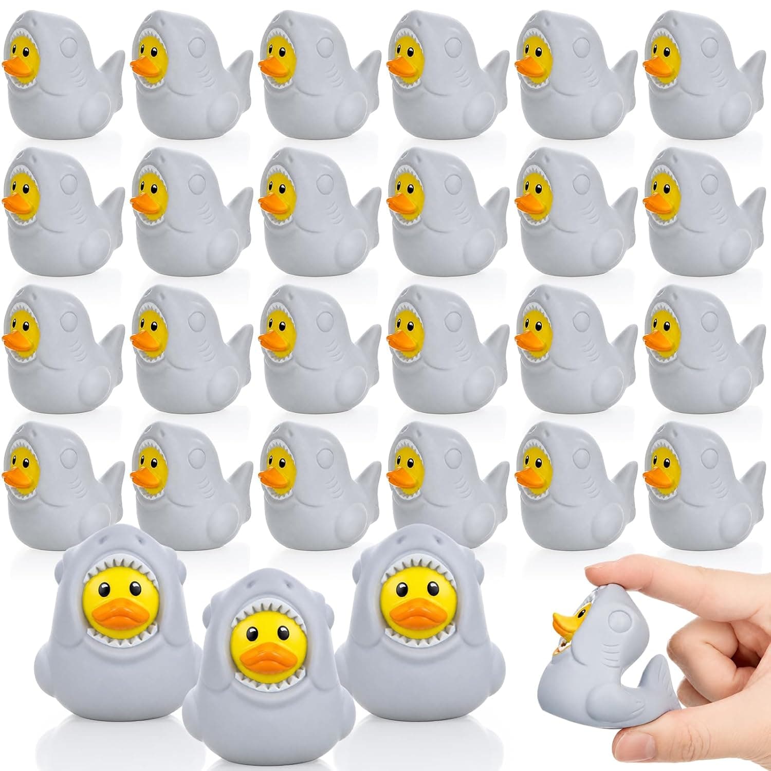 Jexine 24 Pcs Shark Rubber Ducks, Yellow Duck in Shark Costume for Kids | 2 Inch Novelty Duck Toy, Ocean Themed Floating Toys for Kids, Birthday Party Favors, Cruise Ducking and Gift Bag Filler