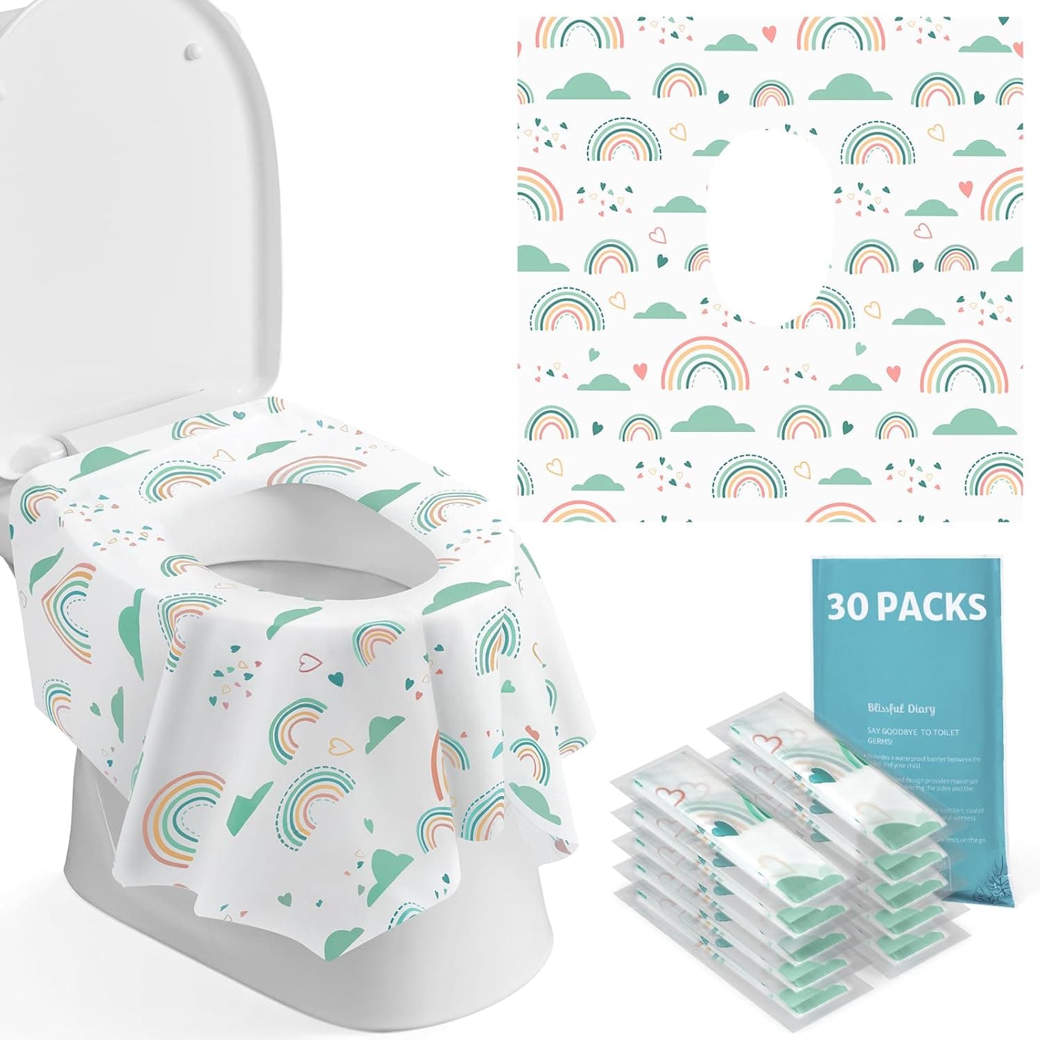 Toilet Seat Covers Disposable, 30 Pcs Extra Large Waterproof Toilet Cover for Toddlers & Adults, Portable Individually Wrapped Travel Essential for Kids Potty Training, Public Restroom, Airplane, Trip