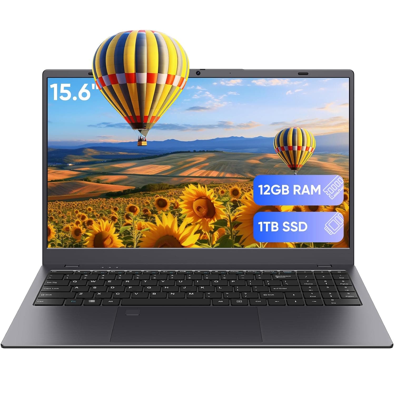 Laptop, 12GB LPDDR5 RAM 1TB SSD, Quad-Core N95 Processor Up to 3.4GHz, 15.6" FHD IPS Display, WiFi 5, Laptop Computer with Fingerprint for Students and Business, Gray