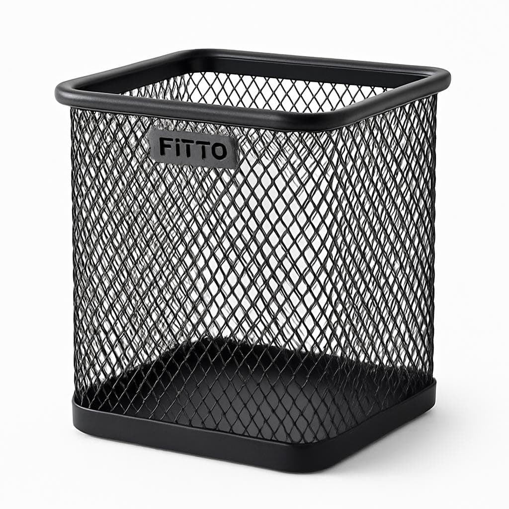 Fitto Square Pen Holder 10x8cm Black Desk Organizer for Office & Home