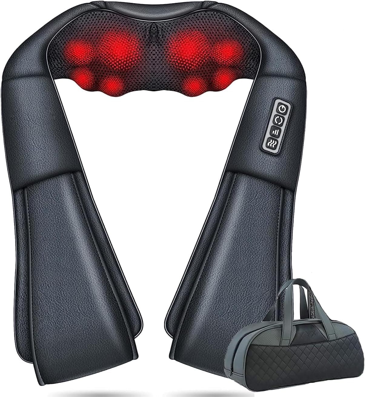 Tazweeq Neck Massager with Heat,Shiatsu Deep Tissue Kneading Pillow for Shoulder Back Leg Foot,Electric Full Body Relaxation Tool for Home & Car,3D Massage for Muscle Pain Relief (Faux Leather)