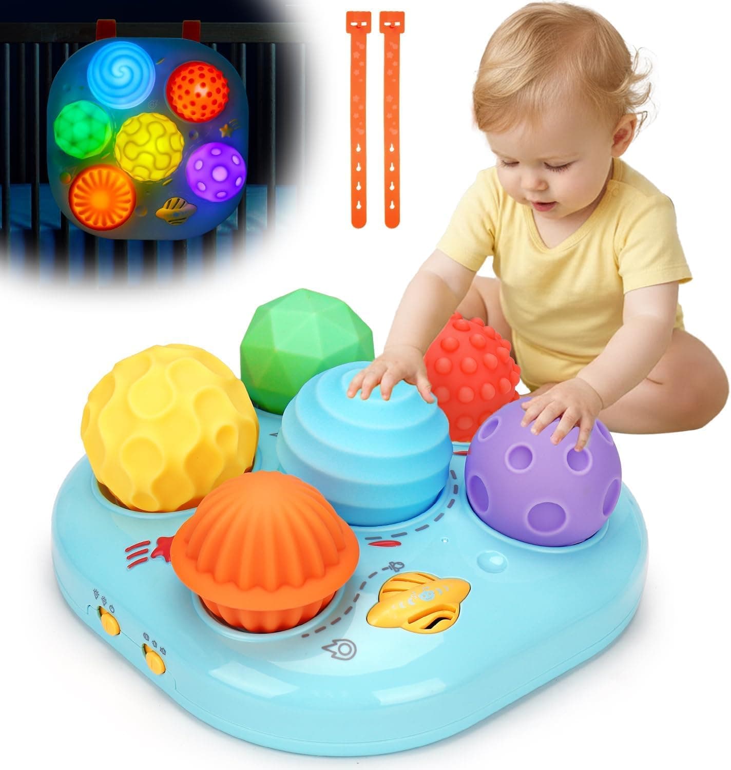 Baby Toys 6-12 Months, Interactive Bright Color Textured Multi Sensory Balls with Sound Effects for Toddlers 1-3, Musical Light Up Montessori Toys 3 4 5 6 7 8 9 10 Month Old Boy Girls