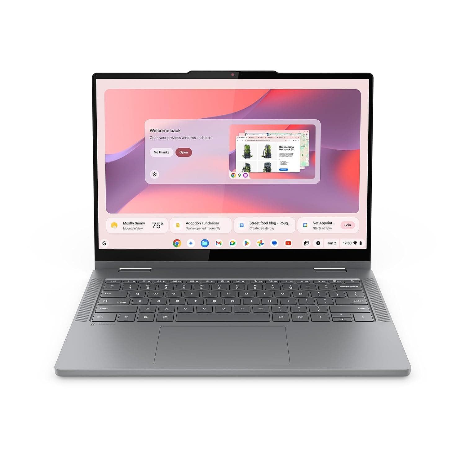 Lenovo Chromebook Plus 2-in-1-2026 - Chromebook - 14" WUXGA Touchscreen Display - 4GB Memory - 128 GB Storage - Intel N150 Processor - Luna Grey