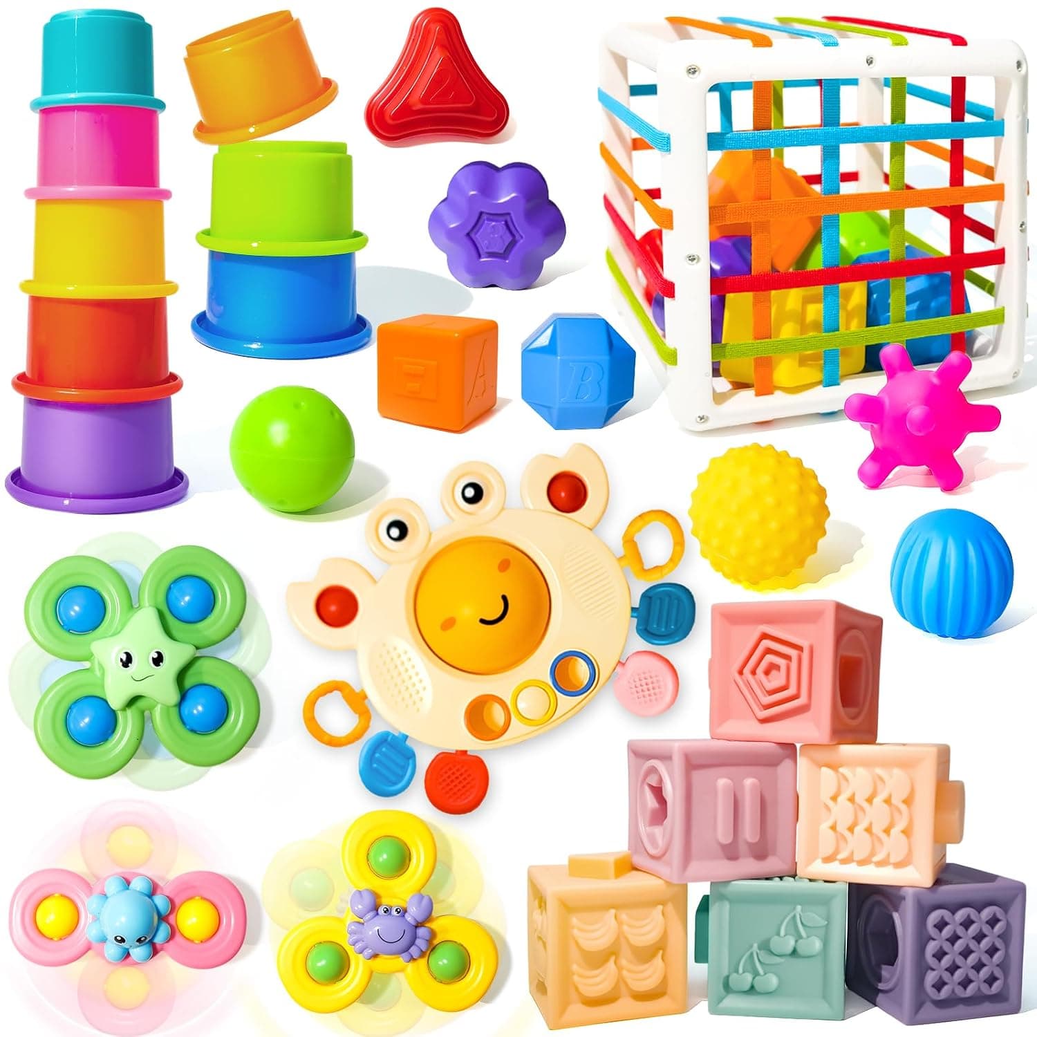 Smallzi Montessori Toys for Babies 0-3-6-12 Months, 6 in 1 Baby Toys 4 5 6 7 8 9 Month Old, Baby Blocks Stacking Toys, Infant Baby Sensory Development Learning Toys Gifts for 1 2 3 Year Old Boys Girls