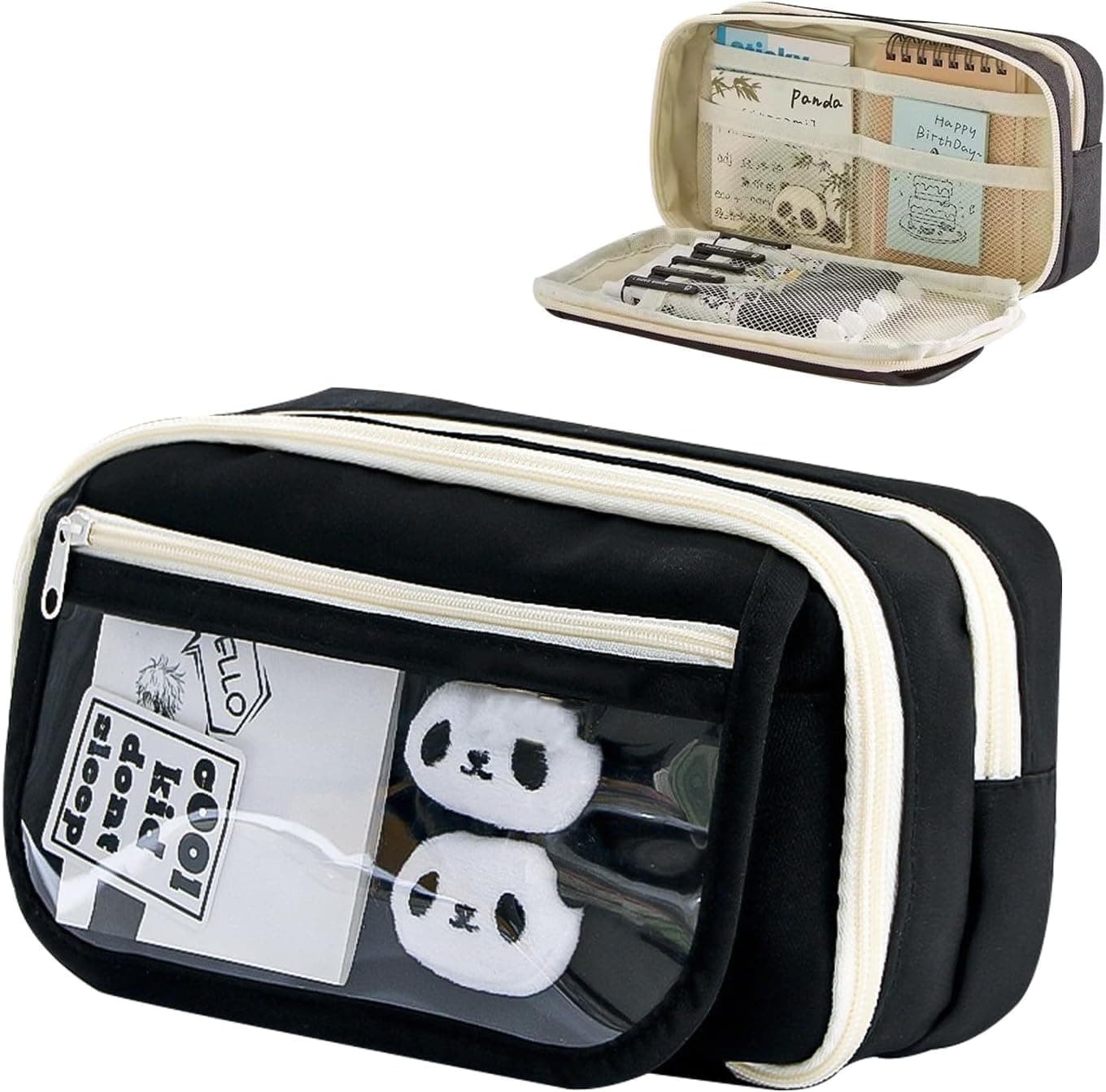 HANNEA® Multi-Layer Pencil Case - Mesh Pocket School Stationery Organizer Durable Polyester Pouch for Students & Office Foldable Pen Holder for Scrapbooking Accessories (Black)