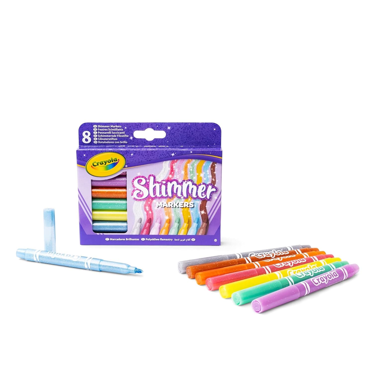 Crayola Glitter Markers Set – 8 Vibrant Sparkling Colours for Kids Art & Crafts | Non-Toxic Shimmery Markers for Drawing, School Projects & Creative Fun Ages 3+
