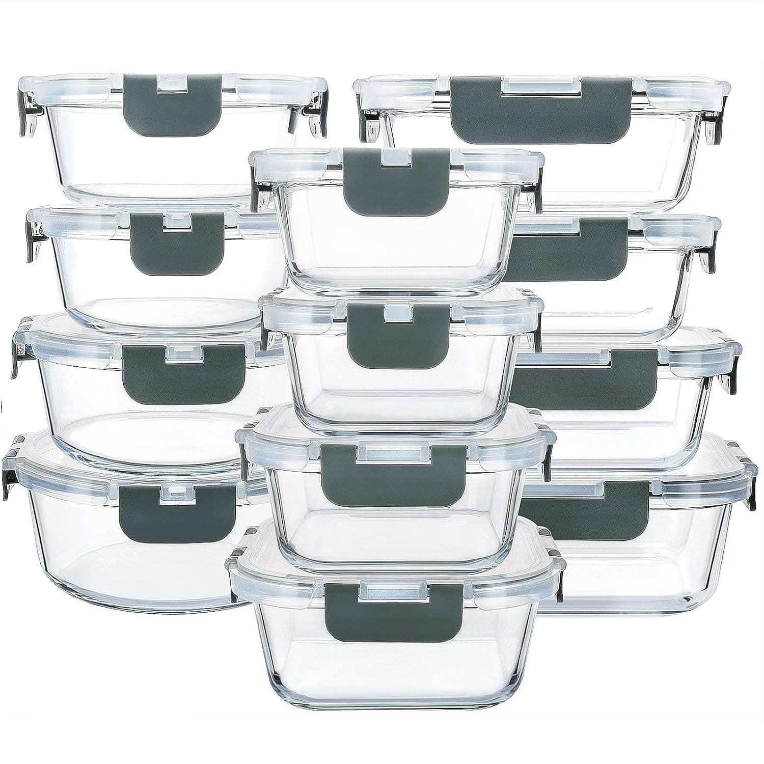 Paporich 12Pack Borosilicate Glass Storage Containers with Lids, Freezer Safe Food Storage Containers for Pantry and Kitchen, Meal Prep Container for Lunch