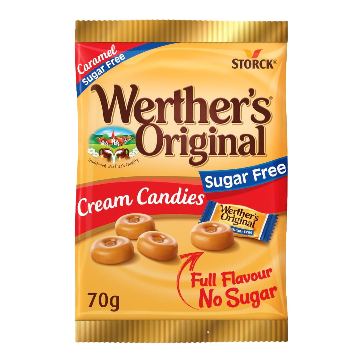 Werther's Original Classic Caramel Candies Sugar Free, 70 g, Creamy Traditional Flavor Perfect For Sharing with your Family and Friends