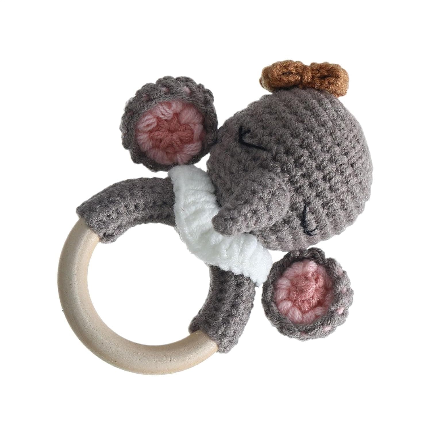 Wooden Crochet Rattle Crochet Animal Handmade Rattle | Soothing Teether Toy, Easter Basket Stuffers, Educational Shower Decor For Boys Girls