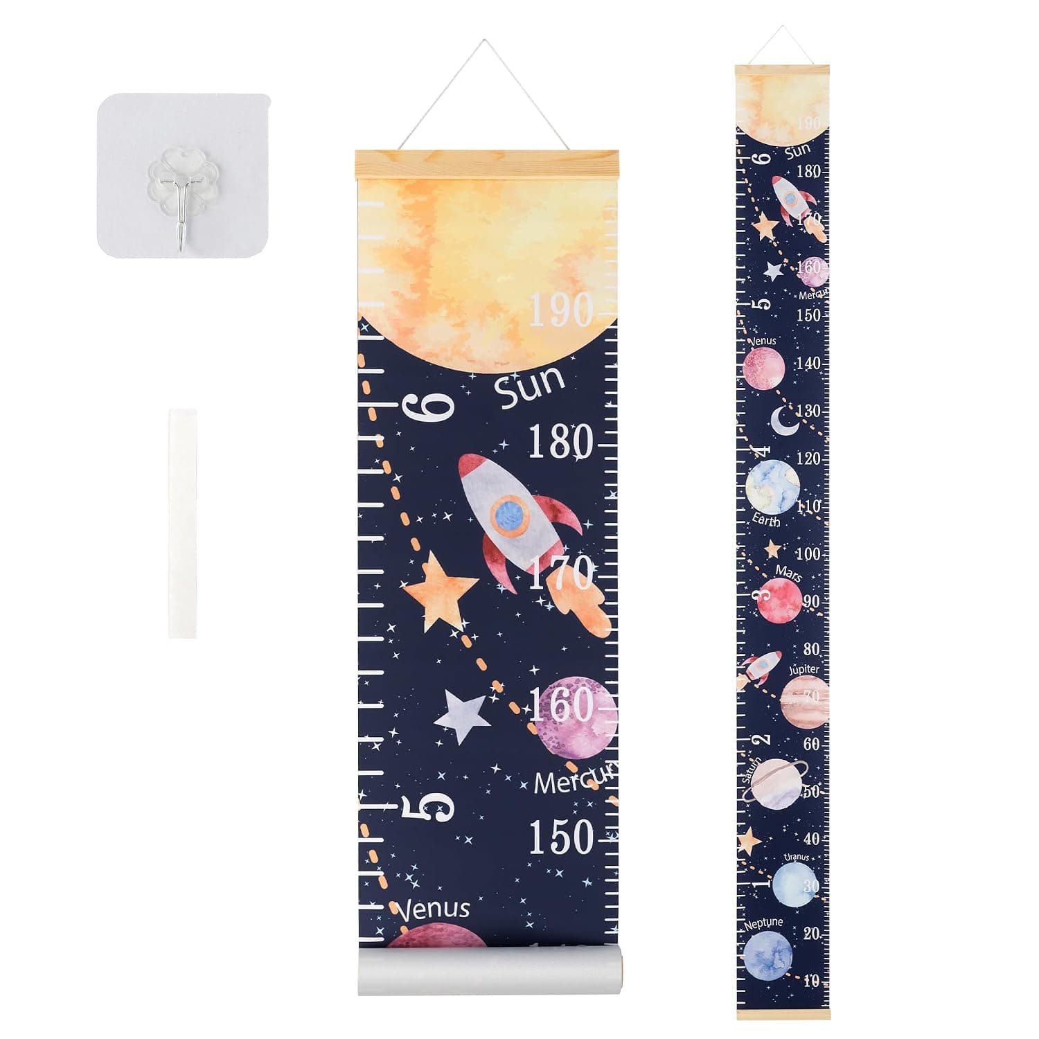 Canvas Baby Growth Chart for Wall, Kids Hanging Height Measurement | Baby Boy Height Ruler Tracker with Removable Hook, Nursery Room Playroom Toddler Bedroom Decor, 79”x7.9”, Space Planets