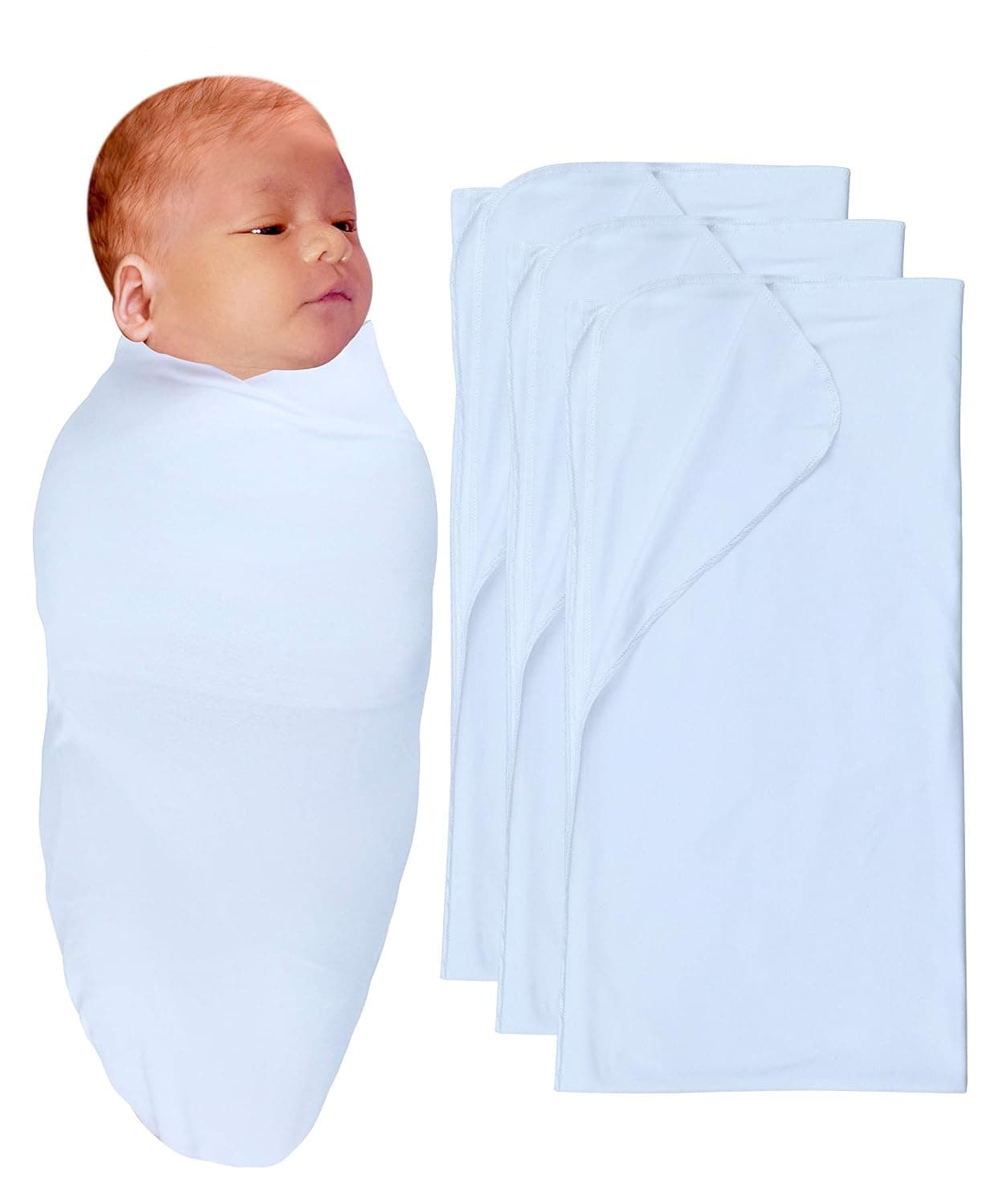 RATIVE Stretchy Swaddle Blankets for Newborns, Soft Receiving Baby Blanket, Unisex Boys & Girls Baby Essentials, 0-3 Months, Registry Gift (3-White Blankets)