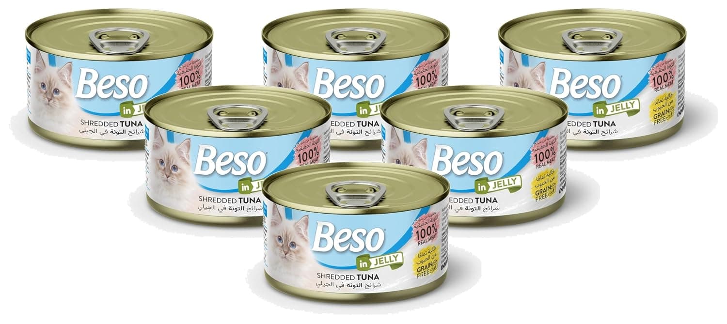 Beso Shredded Tuna in Jelly for Adult Cats, Grain-Free Wet Cat Food | 100% Real Meat | 6 × 85g