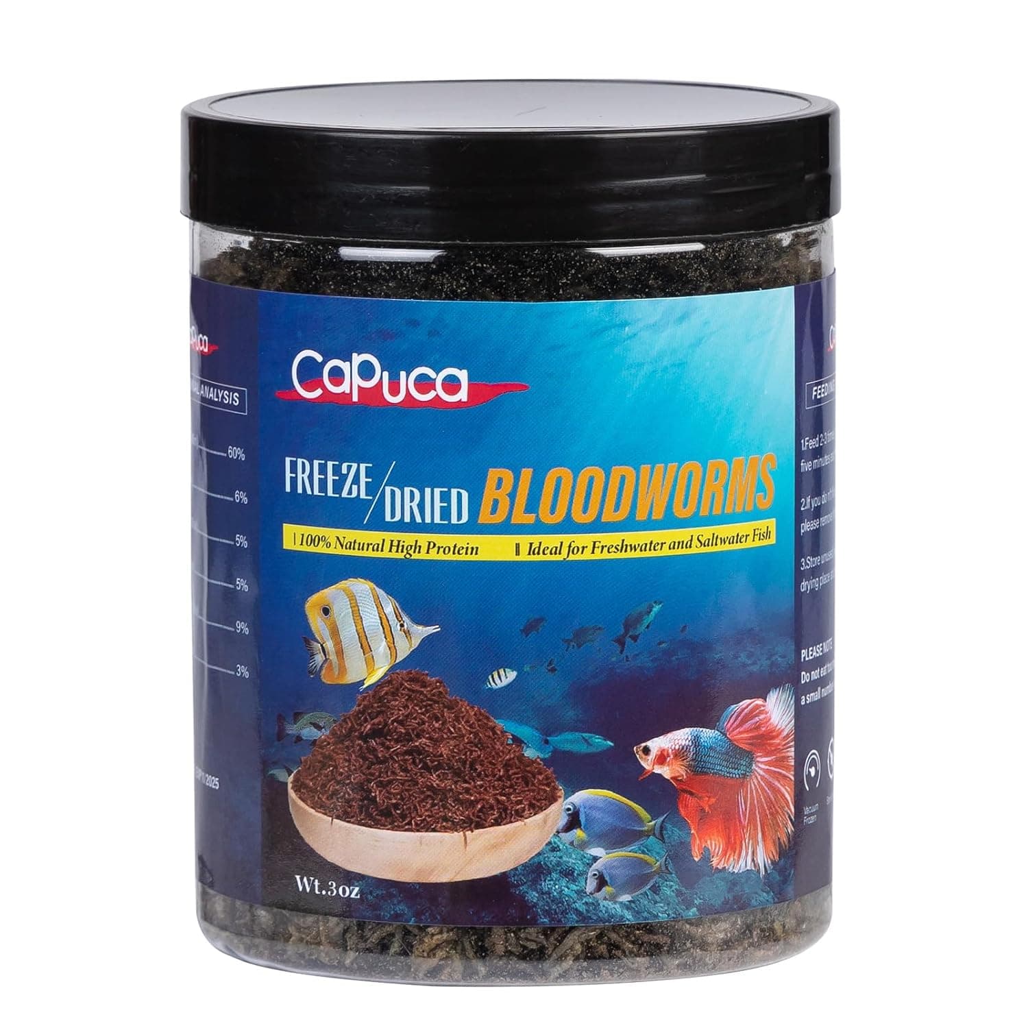 Freeze-Dried Blood Worms for Fish, High-Protein Fish Food, 3 oz | Enhances Color, Supports Growth, Suitable for Bettas, Cichlids, Goldfish, Guppies