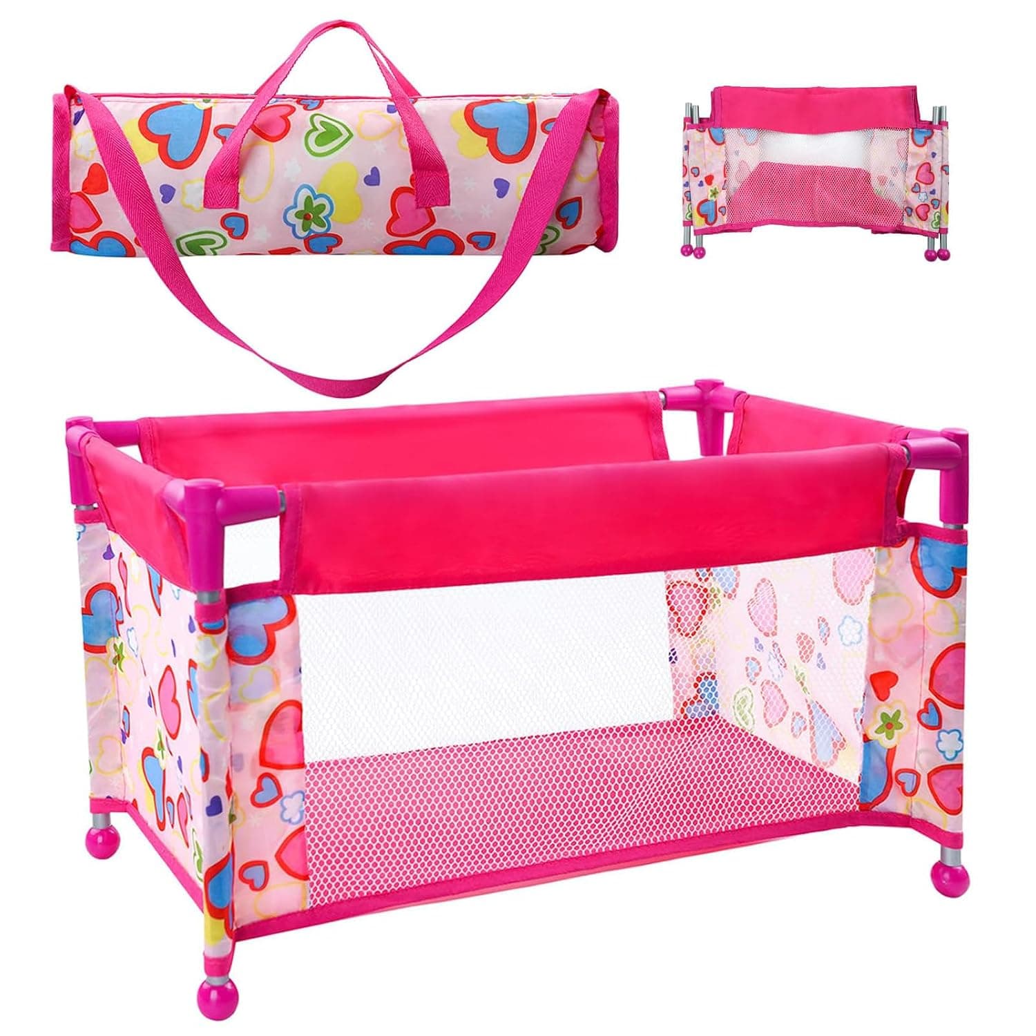 Doll Bed - Dolls Bed Toy - Doll Travel Bed - Dolls Travel Cot, Dolls Accessories, Travel Cot with Bag and Accessories, Role Play Gifts for Toddlers, Girls and Boys