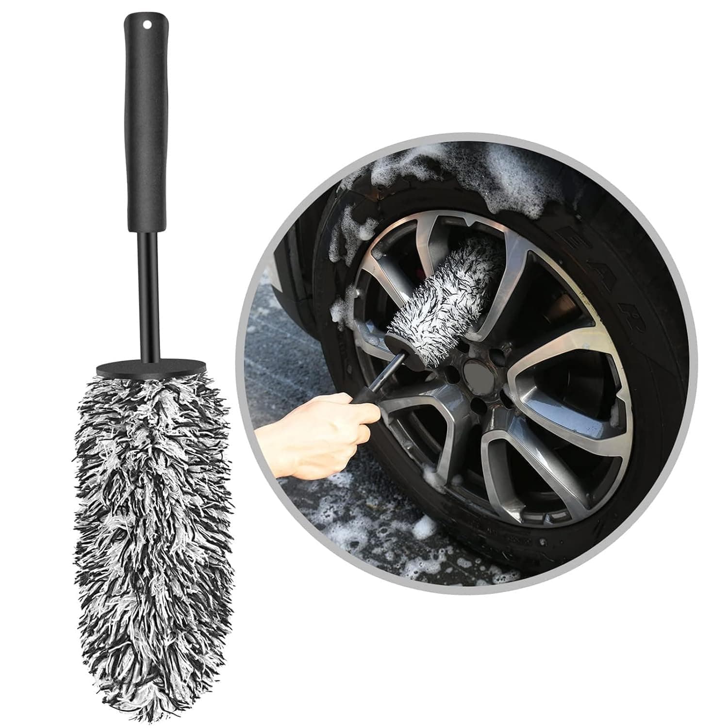 ALMEKAQUZ Car Wheel Brush, Large Wheel Cleaning Brush Premium Cleaner Brush, Rim Detailing Brush, Soft Dense Alloy Wheel Brush, Suitable for Wheels and Rims of Cars, Motorcycles, Bicycles