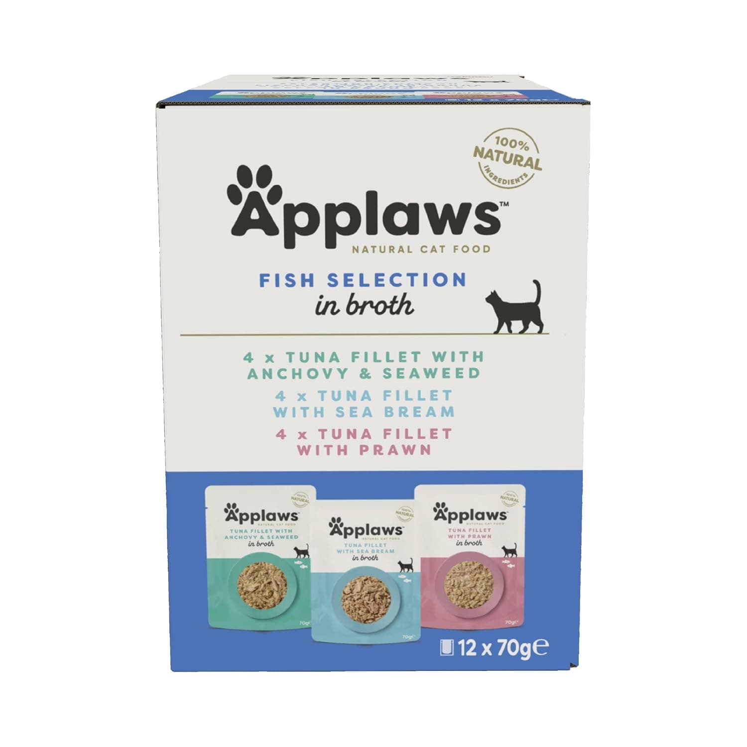 Applaws Premium Natural Wet Cat Food, Fish Selection in Broth, 70 g Portion Bag (12 x 70 g)