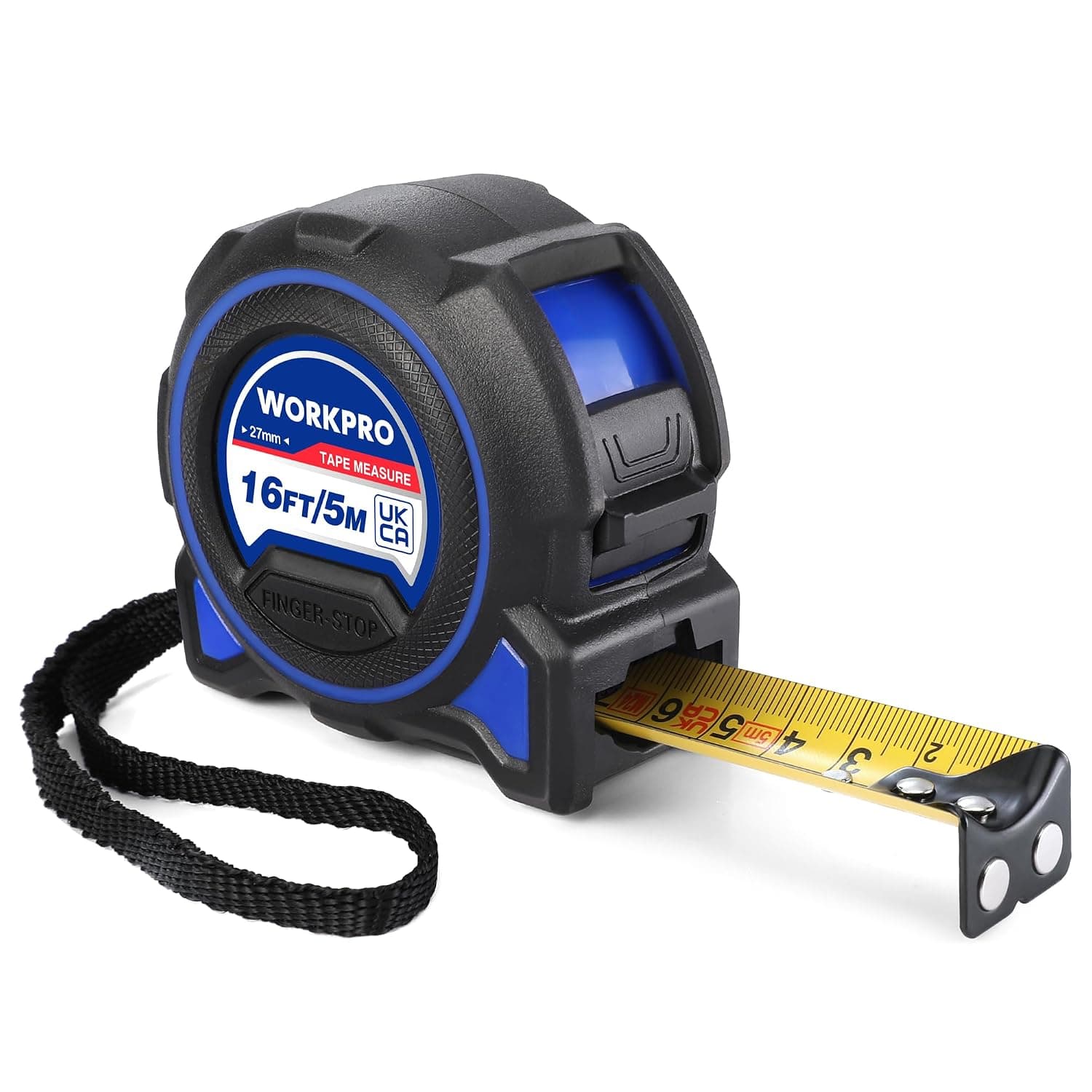 WORKPRO 5M/16FT Tape Measure with Magnetic Hook and Wide Blade | Imperial and Metric Scale, Zero Point Calibration, Retractable Design, Metal Belt Clip, Lock Mechanism