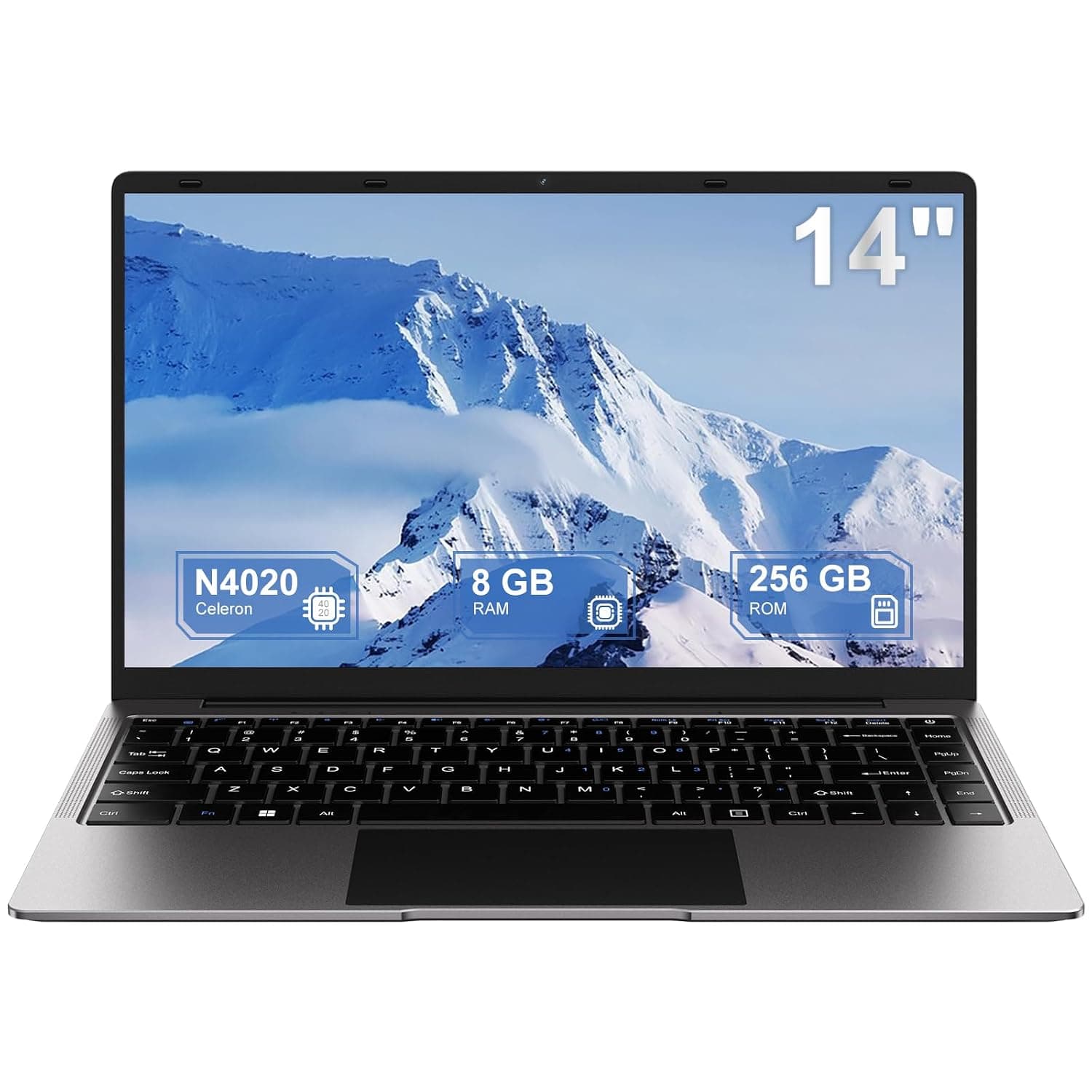 2025 14 Inch Laptop Computer Win 11 8GB+256GB SSD Up to 1TB SSD Expand Laptops Celeron N4020 Up to 2.8Ghz 1080p FHD Dual WiFi BT4.2 with Webcam Screen Projection Function for Business Student- Gray