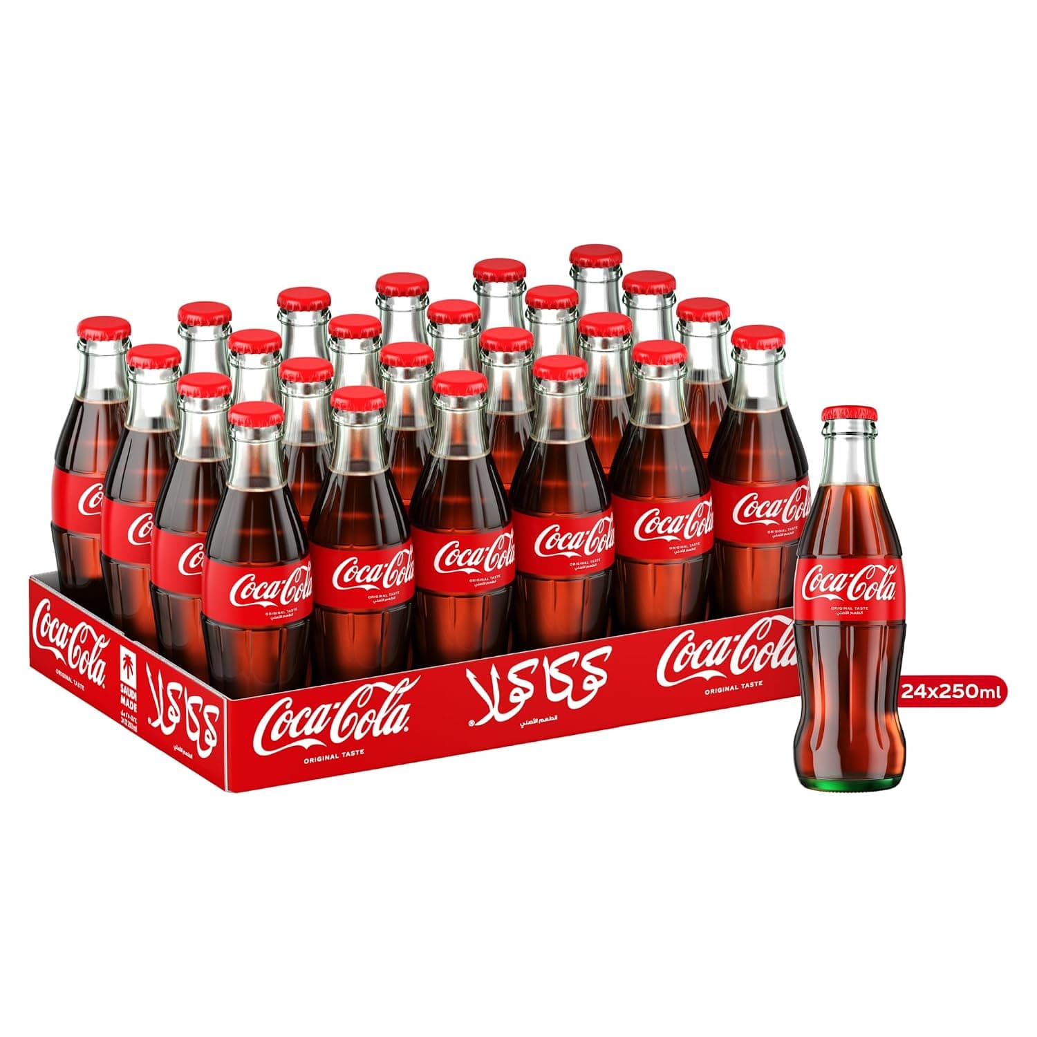 Coca-Cola Original Taste, Pack of 24x250ml Glass Bottle, Crisp Coke Soft Drinks, Serve Cola Drinks Ice Cold for Maximum Refreshment