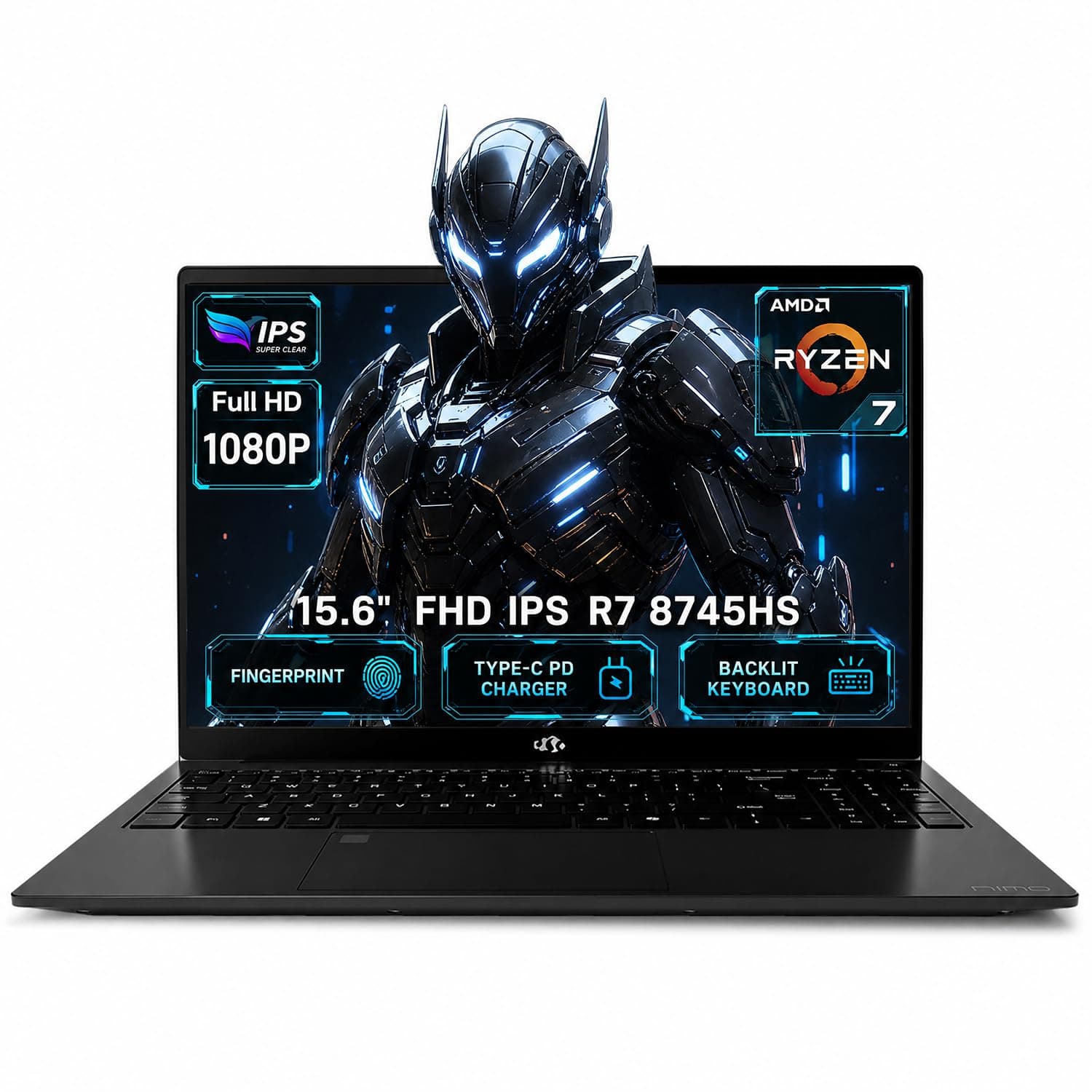 NIMO 15.6" Gaming Laptop, Ryzen 7 8745HS 8-Core (up to 4.9GHz, Beats i7-1360P), 64GB RAM, 2TB SSD, Radeon 780M, IPS FHD, 100W PD Fast, for Creators, Video Editing & AI Tasks, 2-Year Warranty