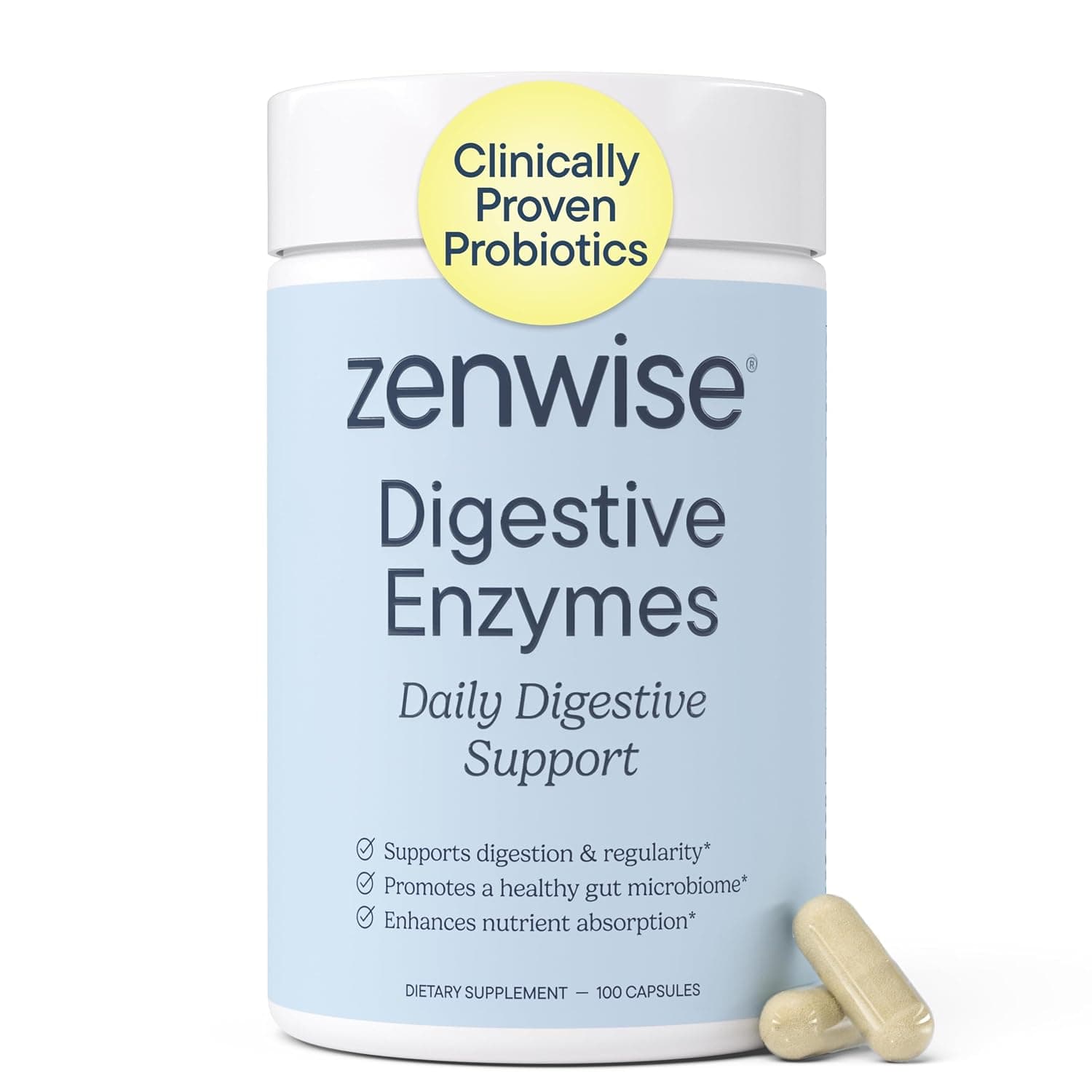 Zenwise Digestive Enzymes - Probiotic Multi with Probiotics and Prebiotics for Health + Bloating Relief Women Men, Bromelain More Gut Digestion 100 Count
