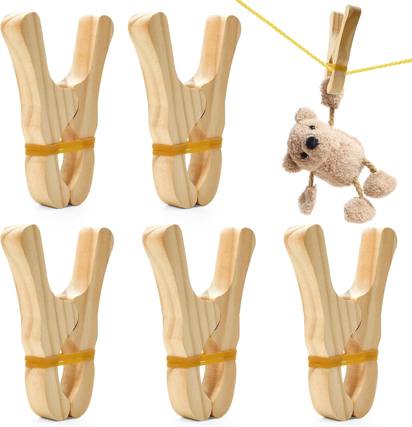 5 Pcs Premium Wooden Fort Building Clips Set for Kids | Safe, Natural Montessori & Waldorf Play Accessories for Blankets & Play Silk | Handmade Educational Tent Construction Clamps