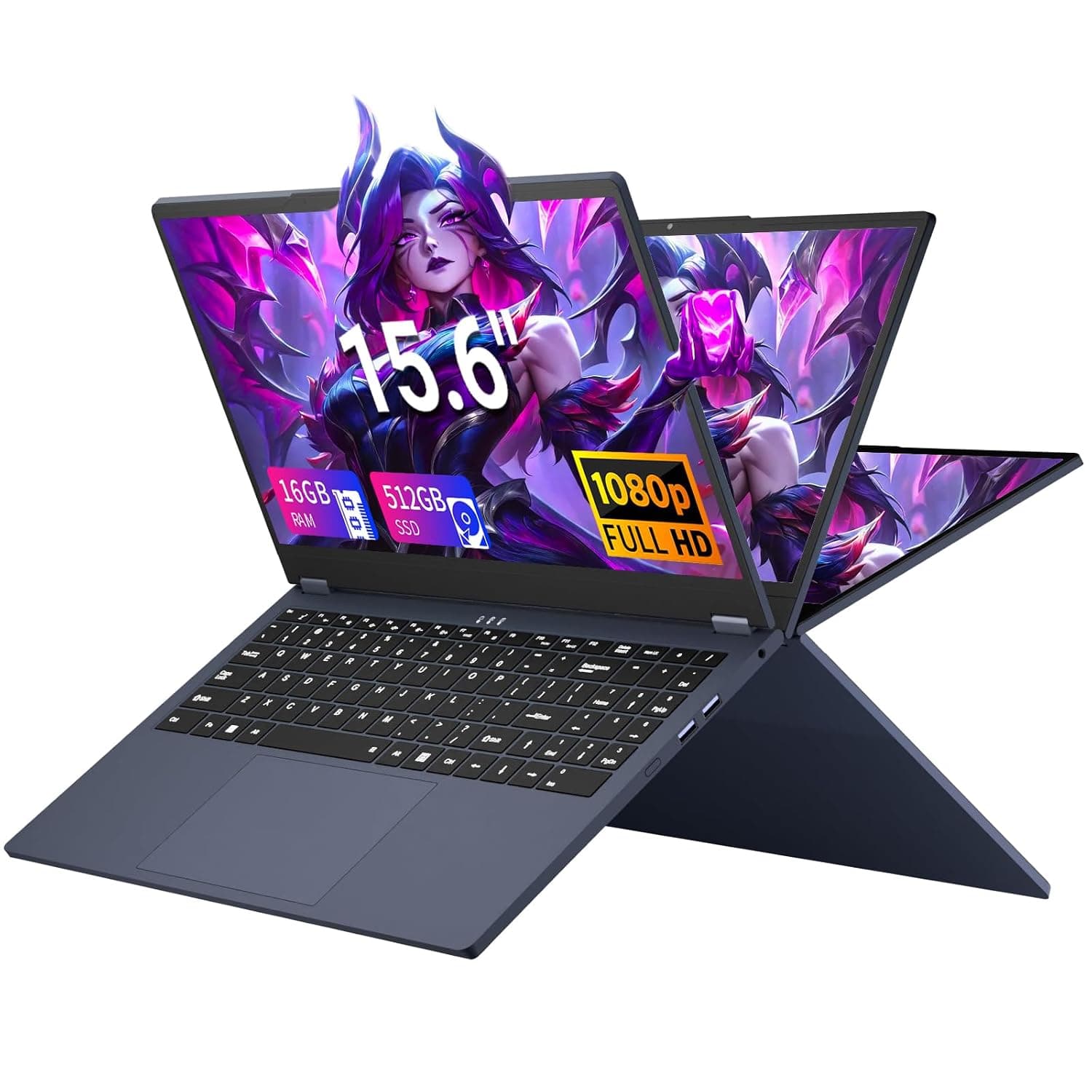 Tunhail 15.6 inch 2 in 1 Laptop, Touchscreen Laptop Core m3-8100Y (up to 3.4 GHz), Laptop 16GB RAM 512GB SSD, 1920X1080 FHD, 2.4G & 5G WiFi 5 BT 5.0 USB 3.0 Numeric Keypad, 360° Rotating Touch Screen