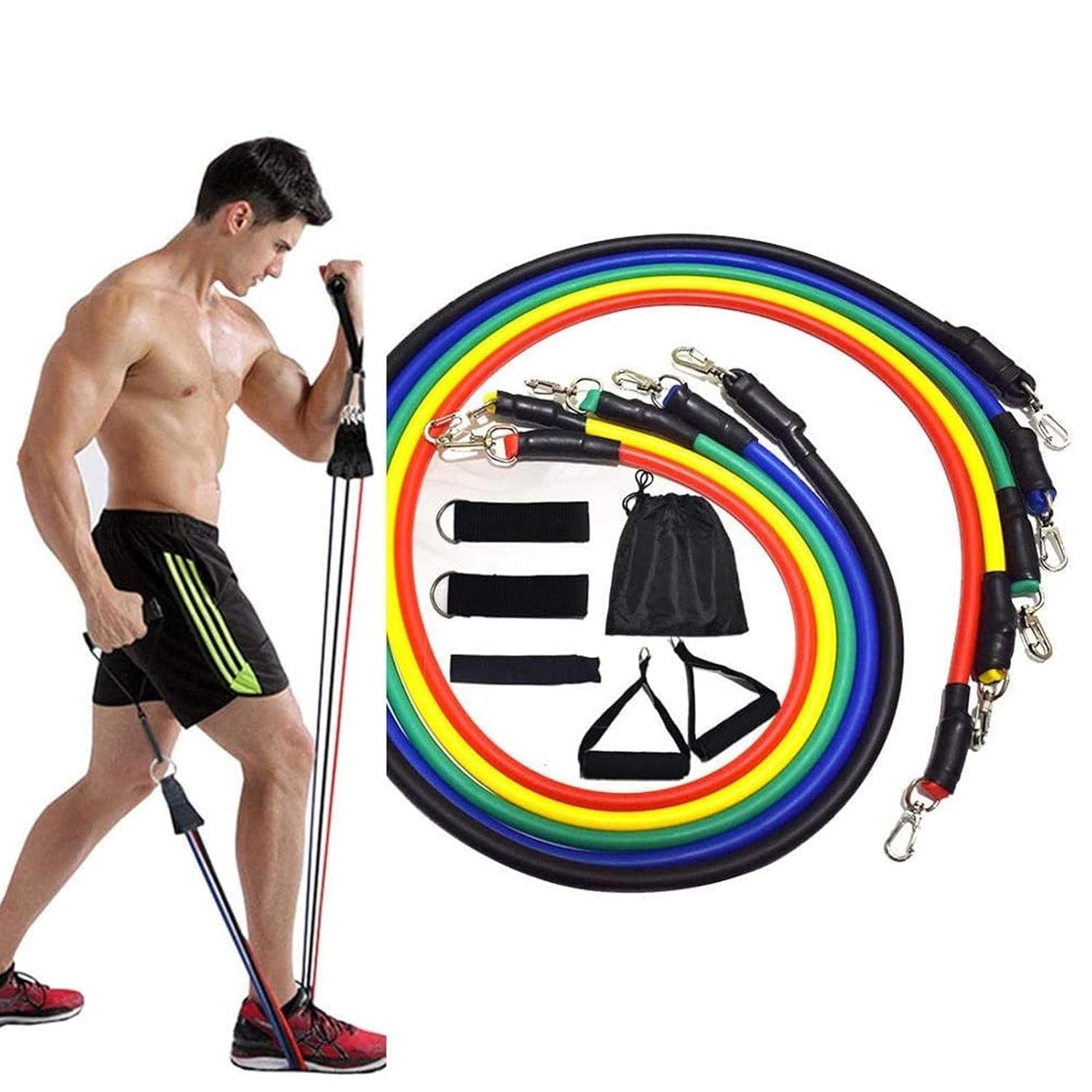 Full Body Resistance Band Set, 11 Pack Exercises Bands Stackable up to 100lb, Indoor/Outdoor Workout Bands with Door Anchor & Handle for Fitness,Strenth,Slim,Yoga,Home Gym Equipment for Men Women