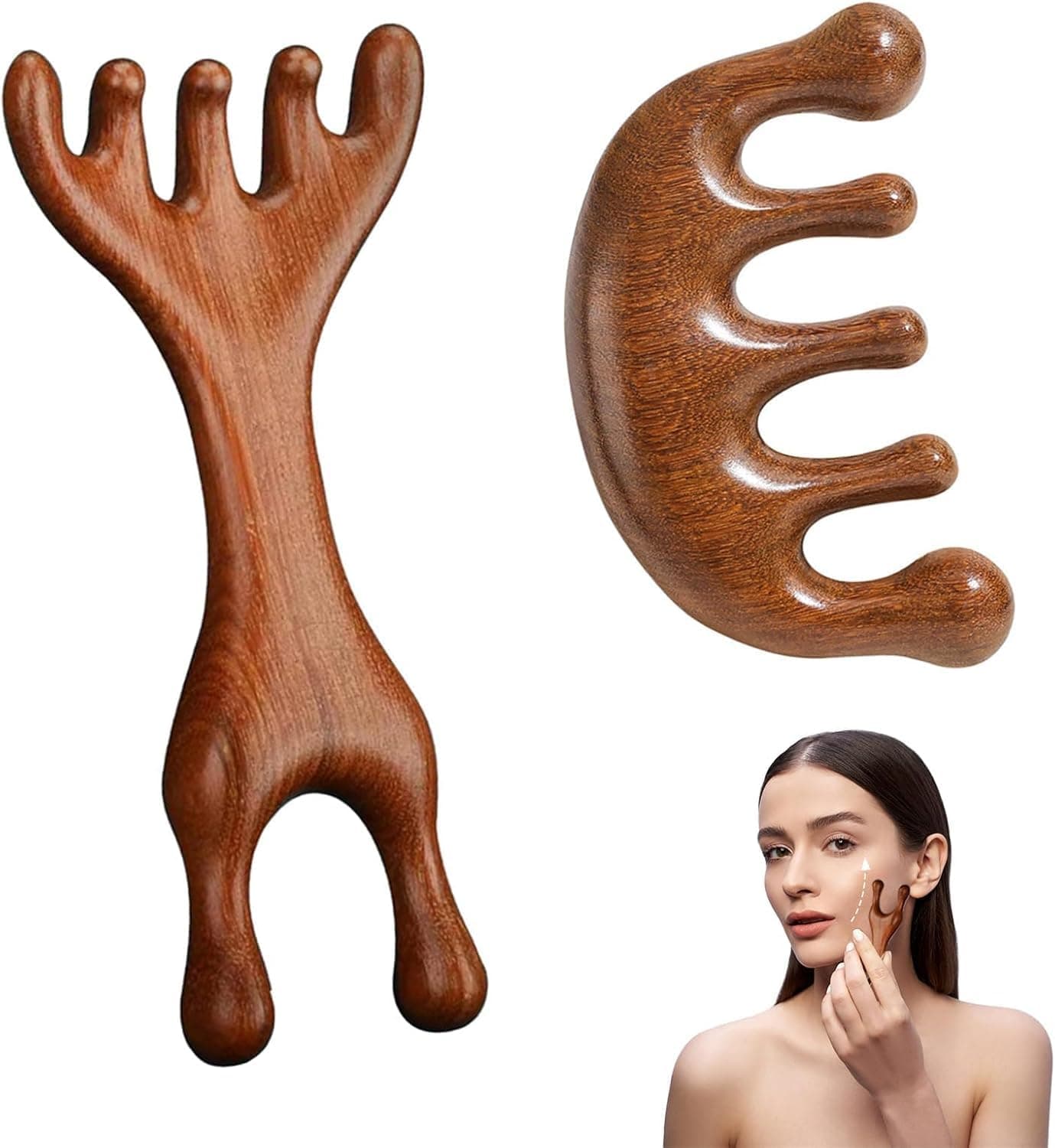 YelaJoy 2 Pcs Wooden Scalp Massage Comb, Wide Tooth Combs for Women Men Hair Growth, Wood Therapy Relaxation and Stress Relief Natural Hair Care, for Face, Head, Neck, Back, Hand, Foot