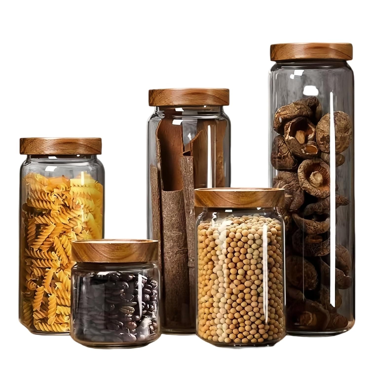 YelaJoy 5 PCS Storage Jars, Kitchen Canisters Set, Airtight Food Containers with Lids, Transparent Organizer for Coffee Tea Sugar and Spices, Pantry Storage Solution for Home
