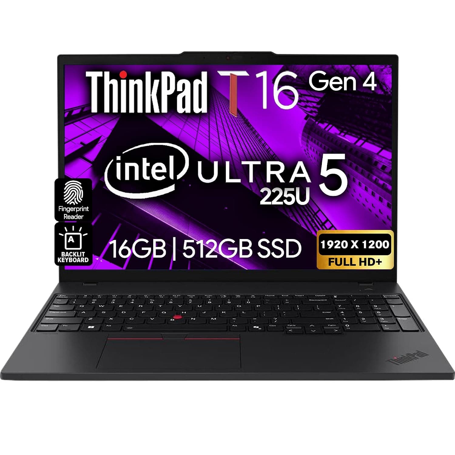 Lenovo ThinkPad T16 Gen 4 Business Laptop 16 FHD+ Display, Intel Ultra 5-225U (Beats i7-1355U), 16GB DDR5 RAM, 512GB SSD, 5MB Webcam, Fingerprint, Backlit KB, WiFi 6E, RJ-45, Win 11 Pro