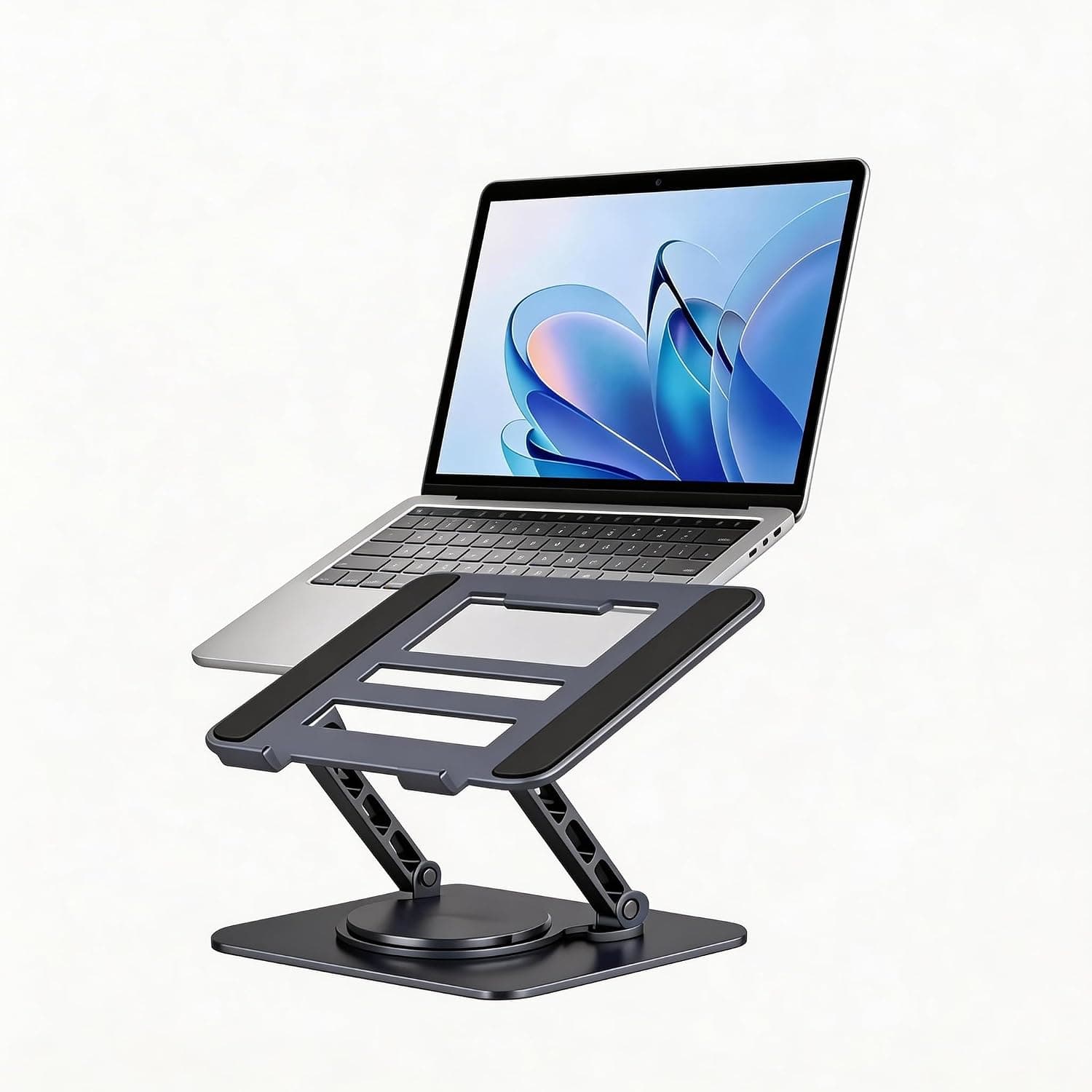SKY-TOUCH Adjustable Laptop Stand for Desk, Portable Laptop Holder Foldable Bedside Laptop Mount with 360° Rotating Base, All laptops up to 17.3'' - 24x21x4.5cm, Black