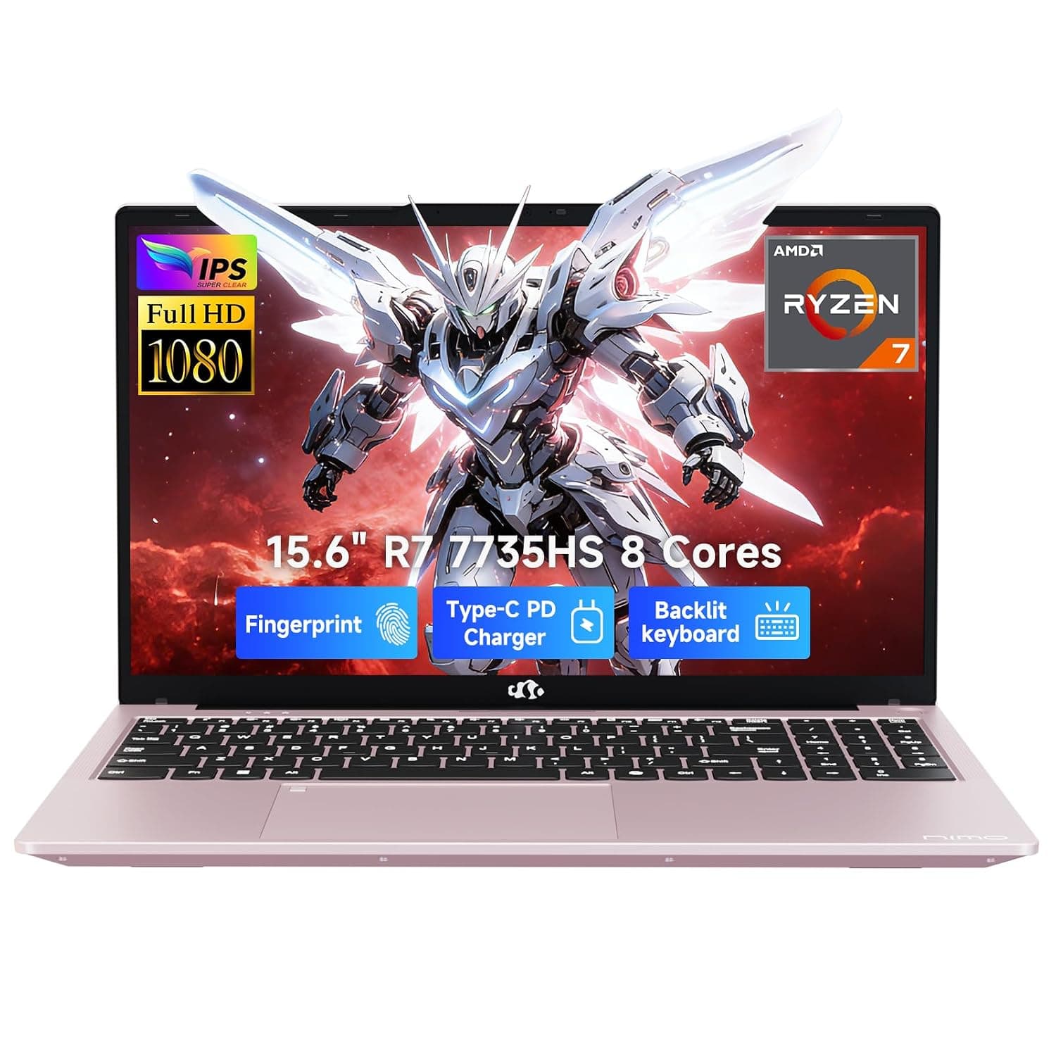 NIMO 15.6" IPS FHD Gaming-Laptop, 8 Cores Ryzen 7 7735HS 32GB DDR5 RAM 1TB SSD (Beats i7-12650H, Up to 4.75GHz) Computer with Radeon 680M 100W Type-C Backlit Keyboard Fingerprint Unlock